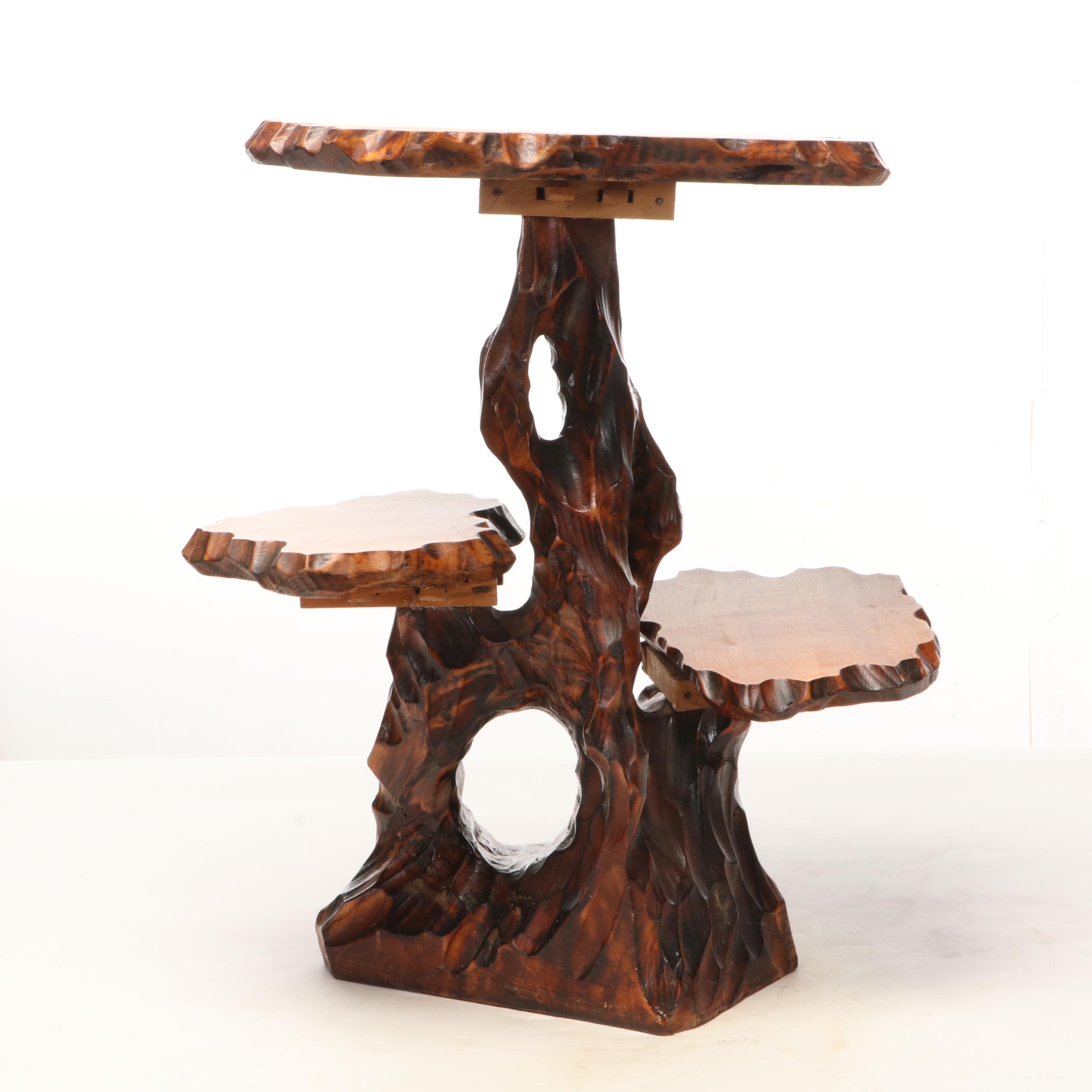 Taiwanese Live Edge Wood Three-Tiered End Table