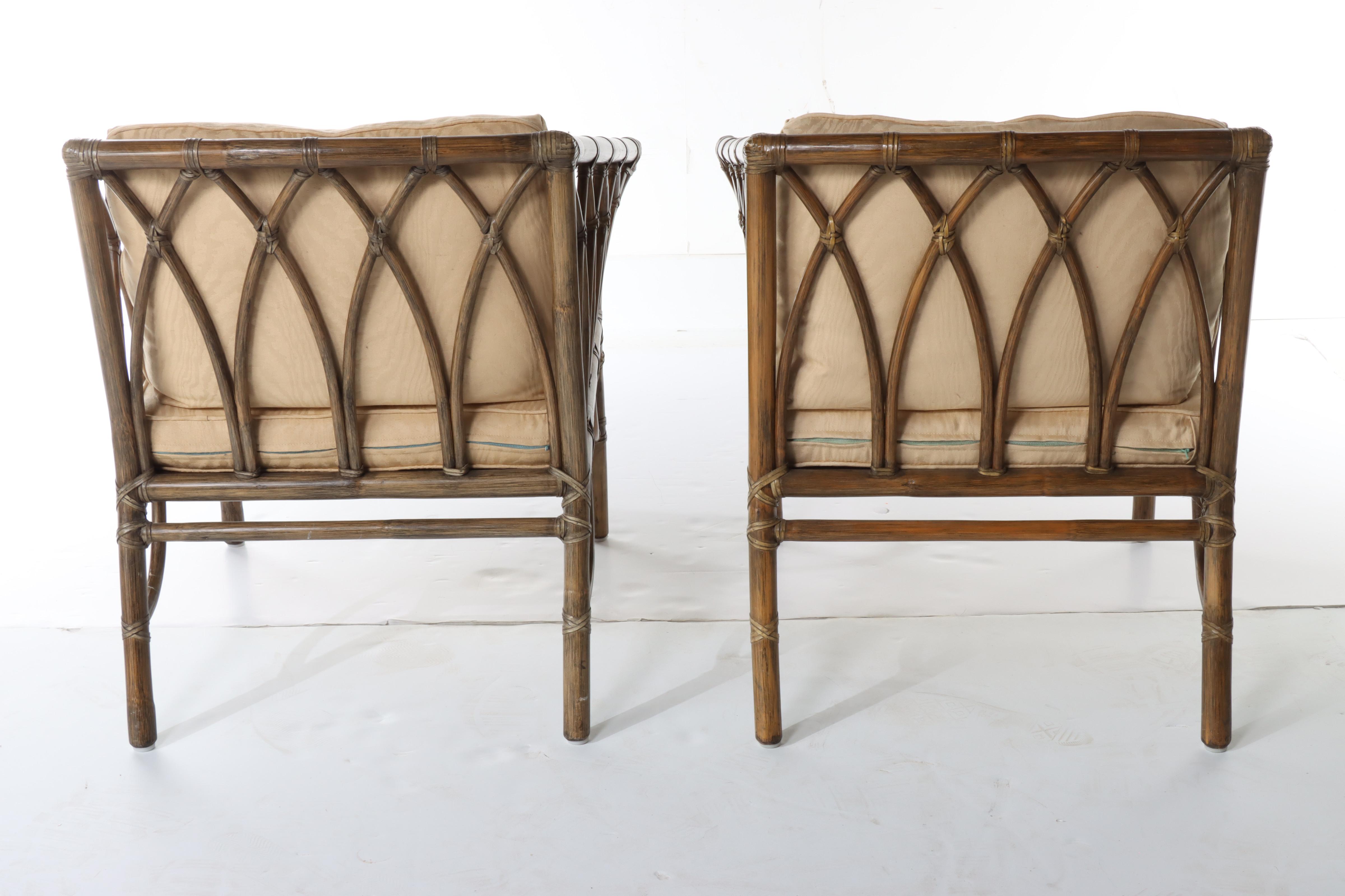 Pair of McGuire Leather-Wrapped Rattan Patio Lounge Chairs