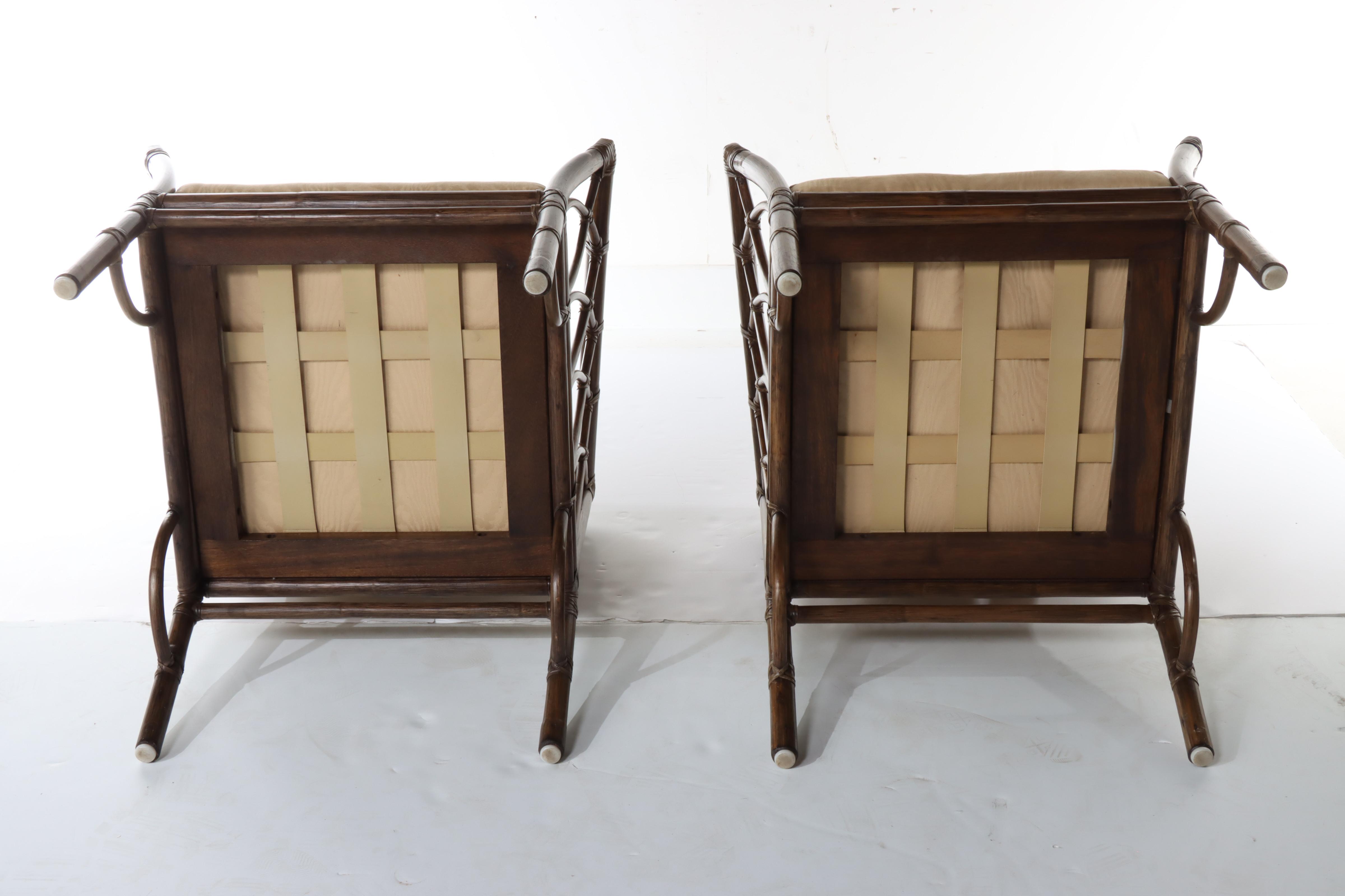 Pair of McGuire Leather-Wrapped Rattan Patio Lounge Chairs