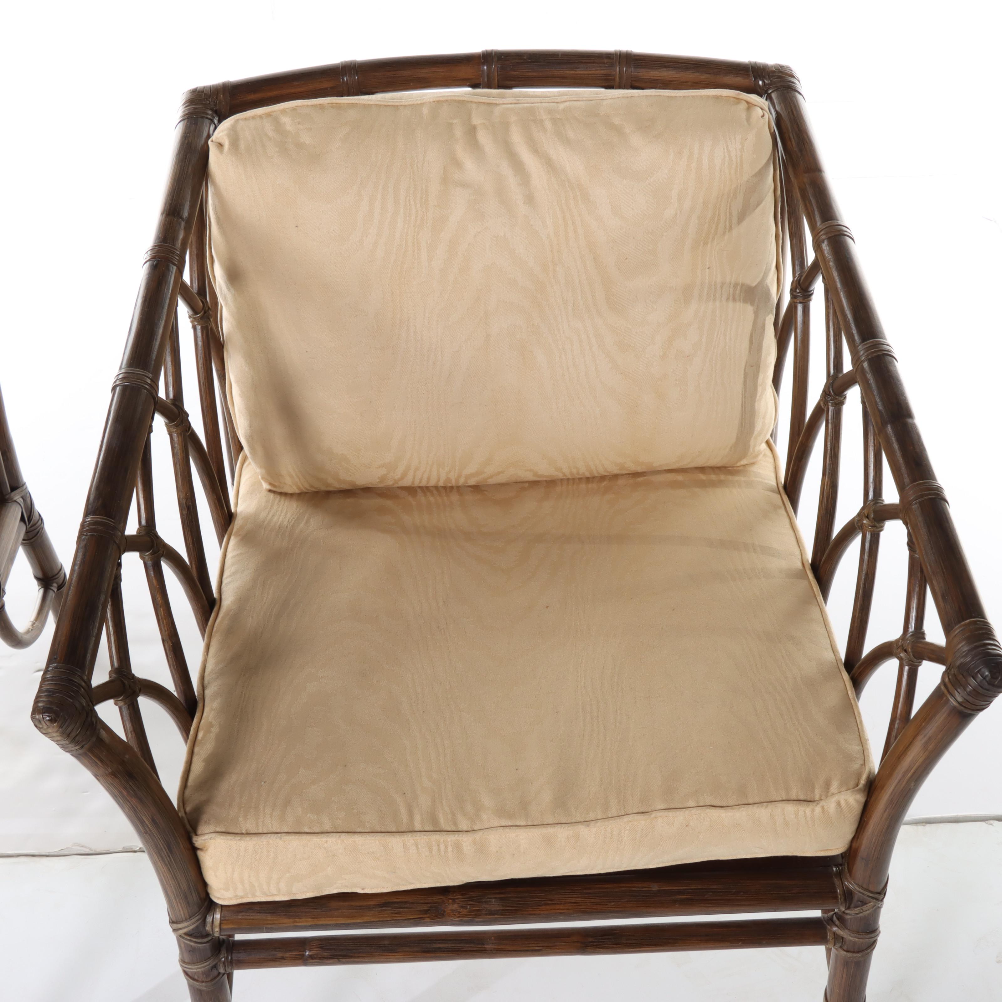 Pair of McGuire Leather-Wrapped Rattan Patio Lounge Chairs