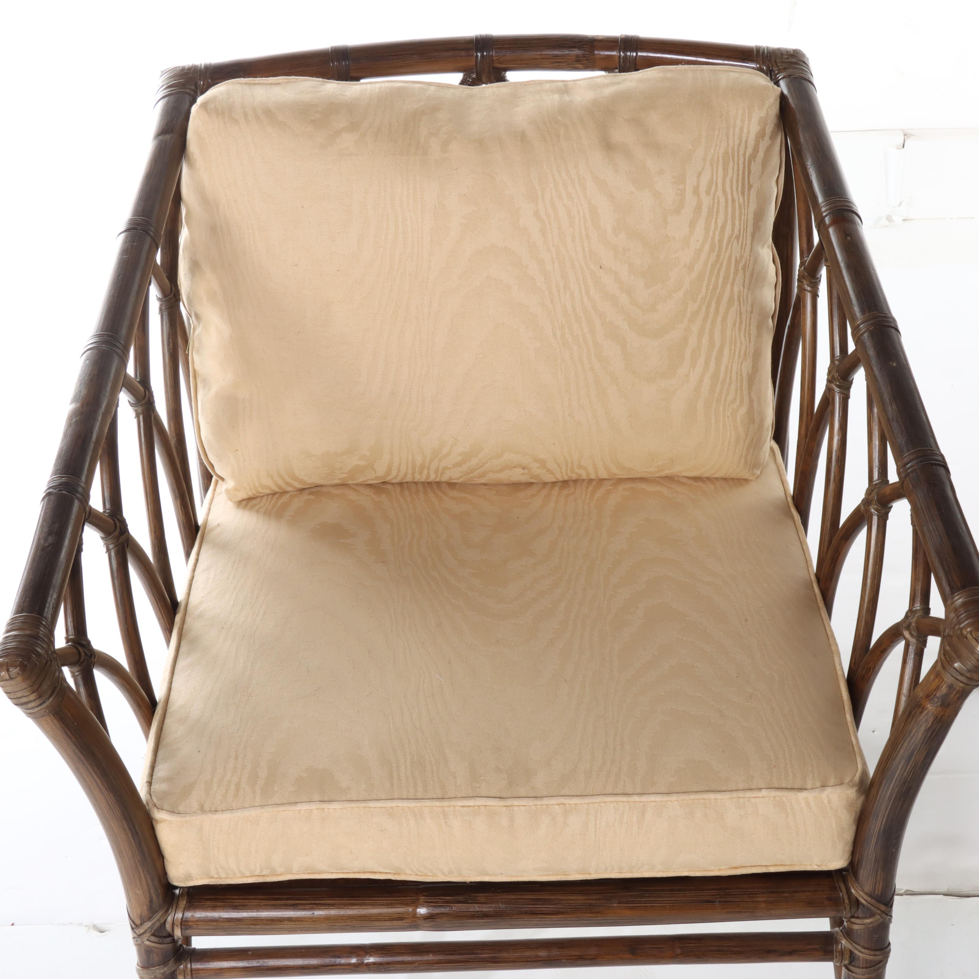 Pair of McGuire Leather-Wrapped Rattan Patio Lounge Chairs