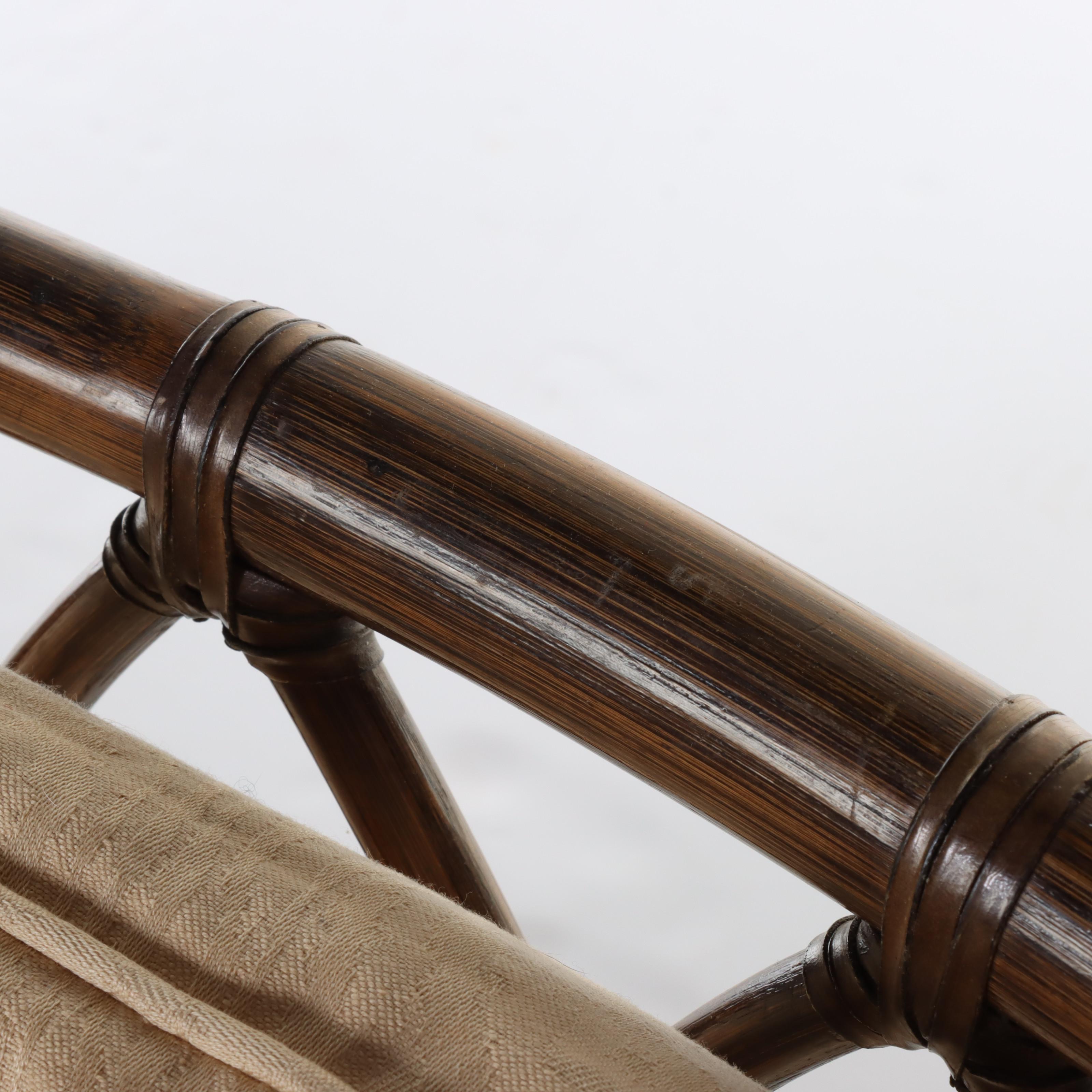 Pair of McGuire Leather-Wrapped Rattan Patio Lounge Chairs