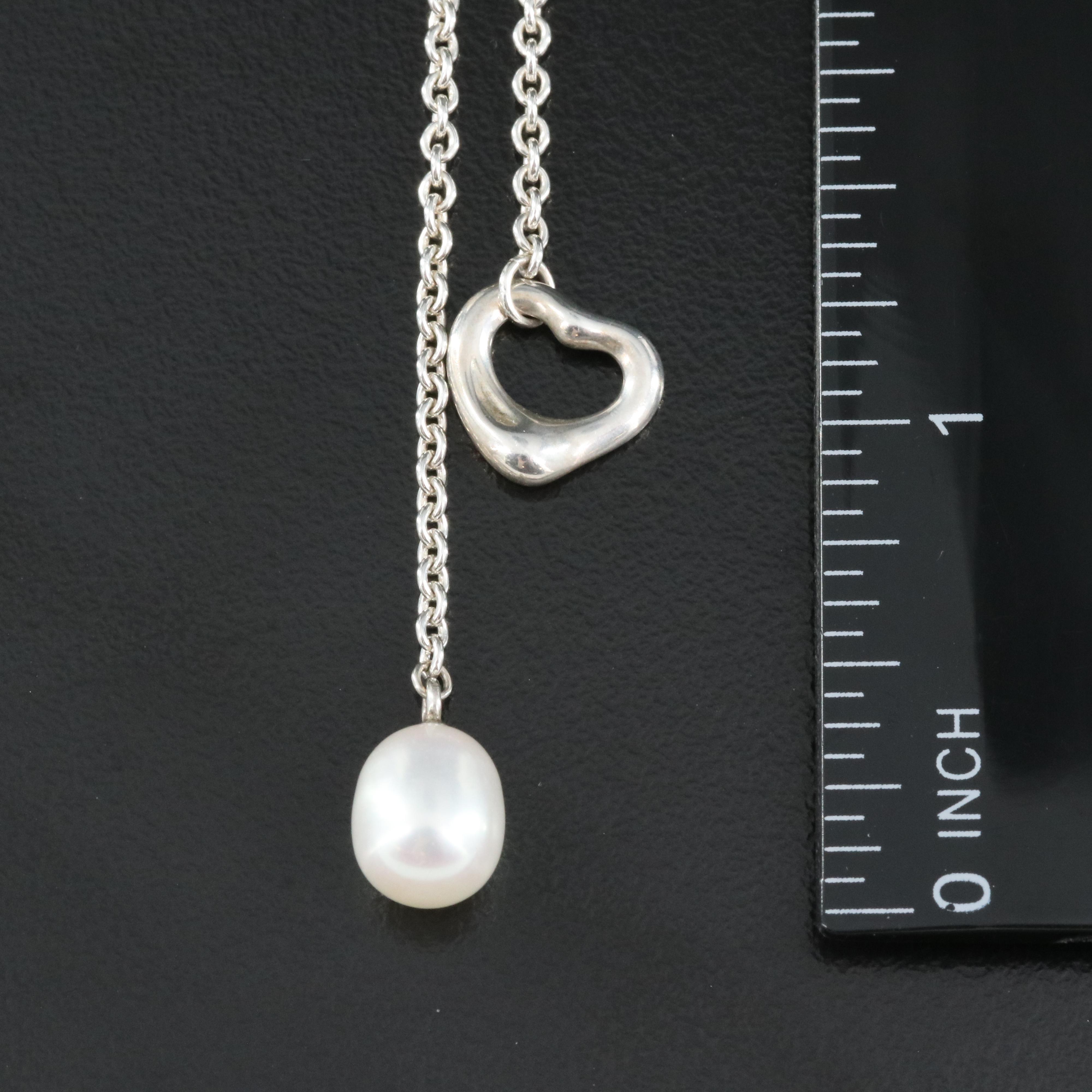 Elsa Peretti for Tiffany & Co. "Open Heart" Sterling Pearl Lariat Necklace
