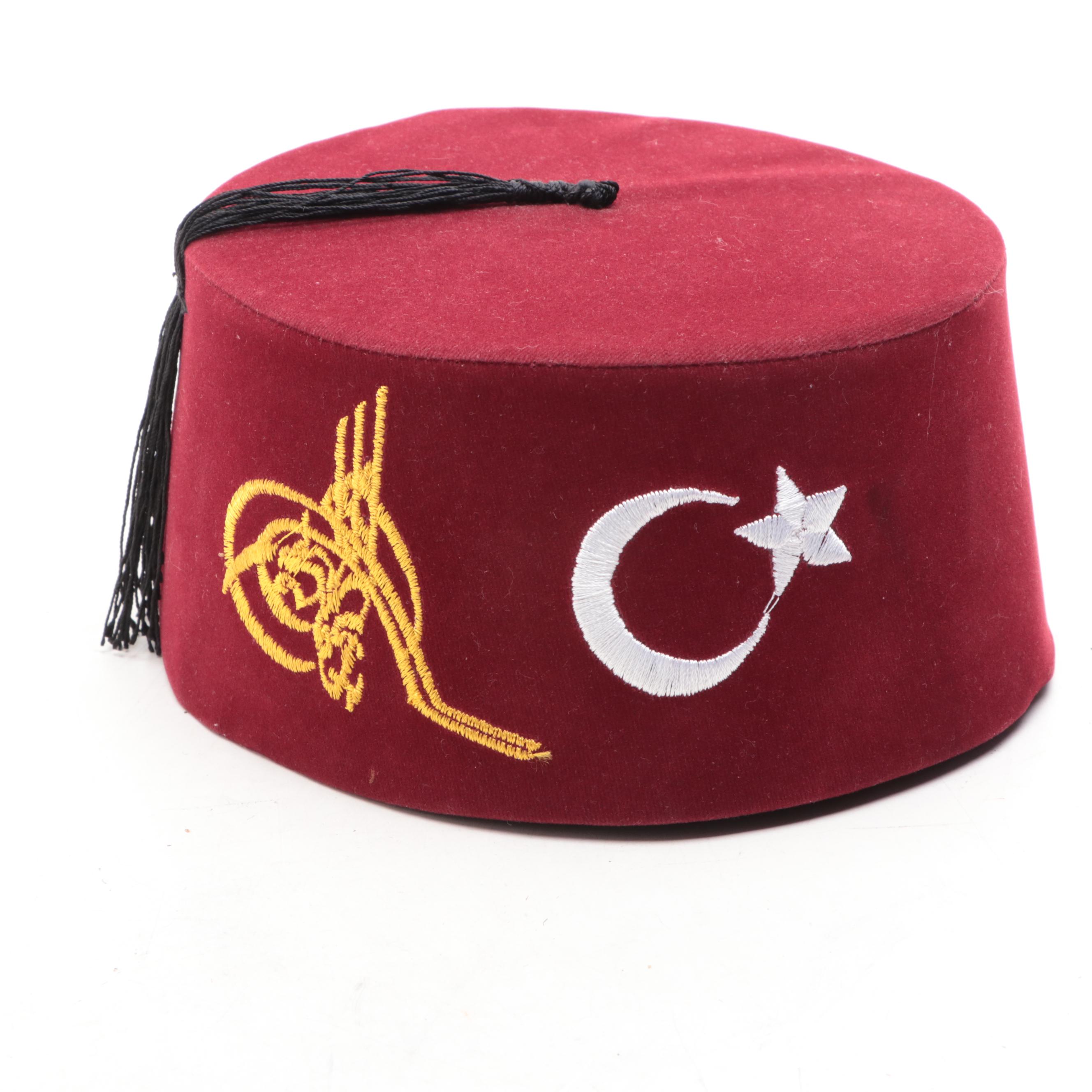 Shriners Fez Hat of Syrian Shrine of Cincinnati, Ohio and Turkish Fez Hat