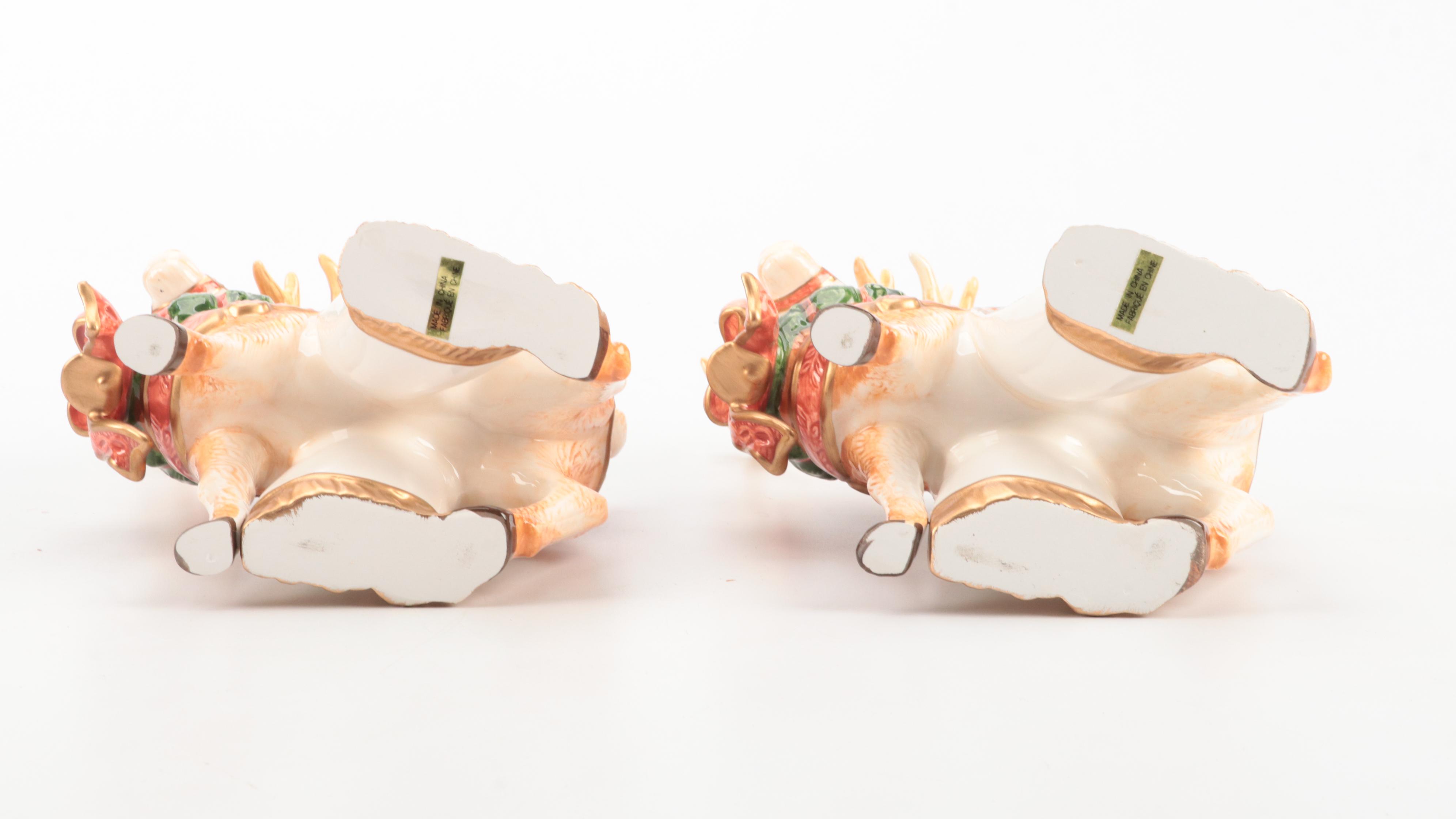 Ceramic Santa and Sleigh Figurines with Reindeer Candle Holders