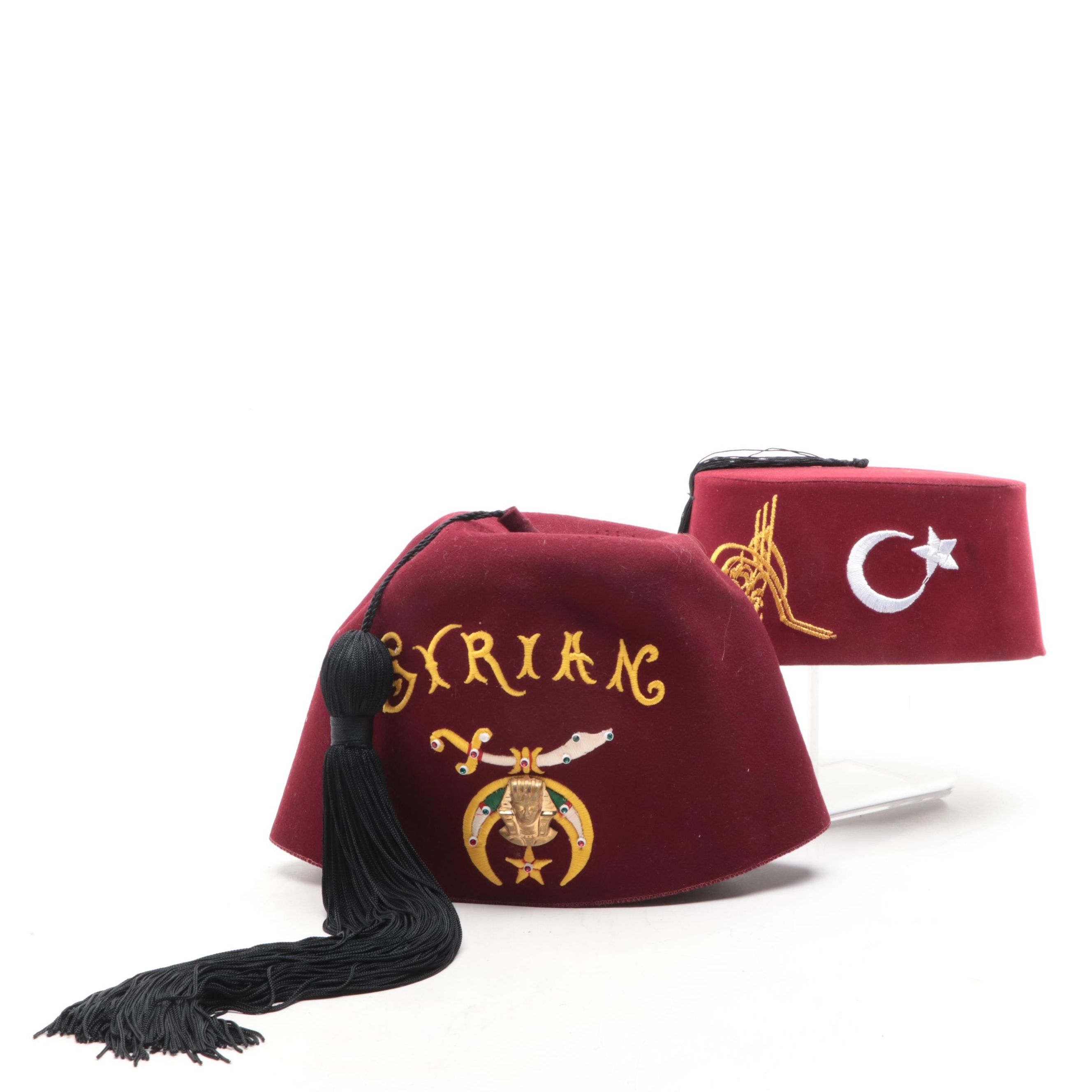 Shriners Fez Hat of Syrian Shrine of Cincinnati, Ohio and Turkish Fez Hat