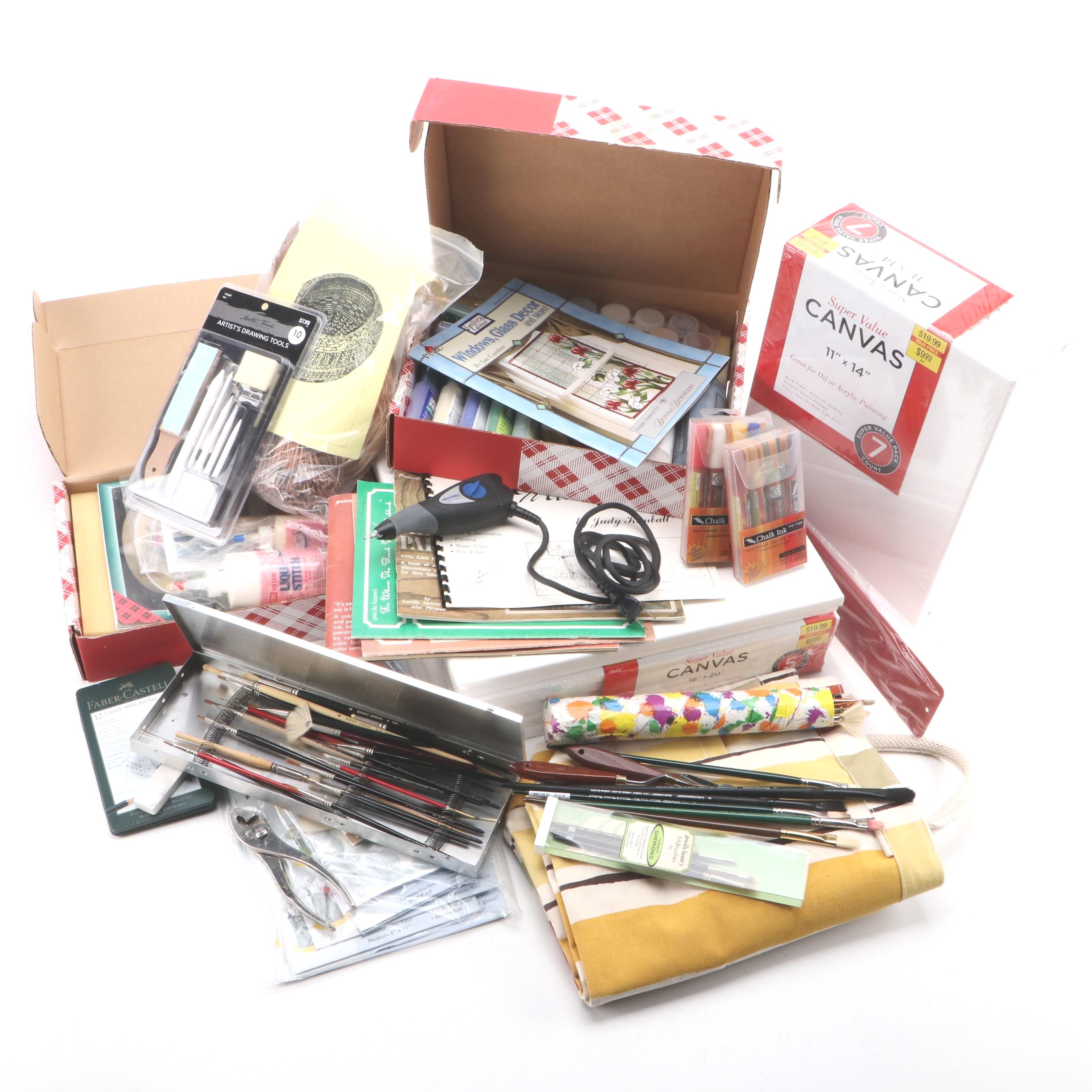 Art Supply Collection with Canvases, Brushes, Window Paint and More
