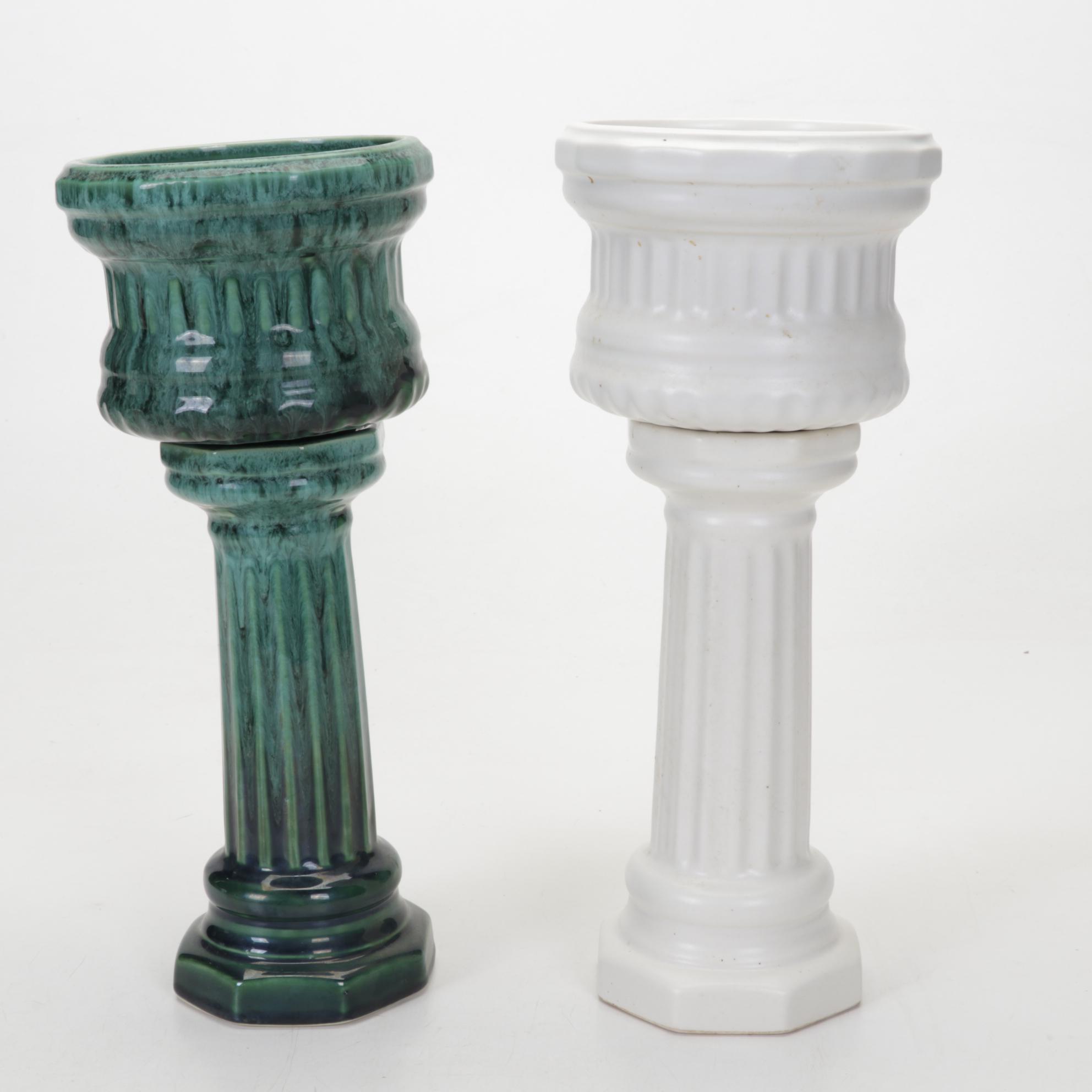 Nelson & Billie "McCoy" Pedestal Planters with Yellow and Blue Glazed Tiles