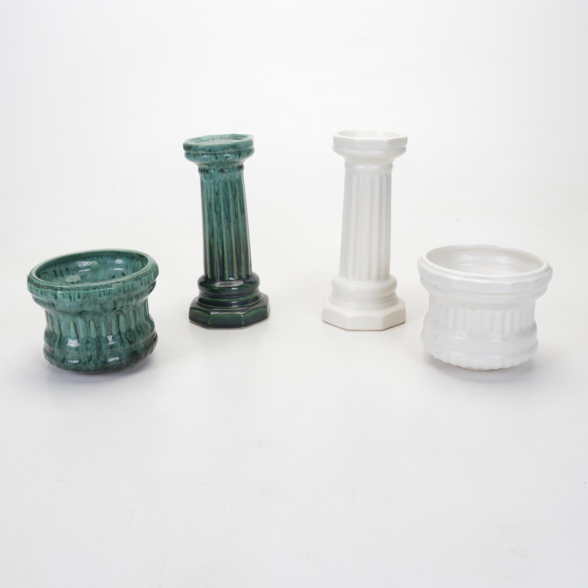 Nelson & Billie "McCoy" Pedestal Planters with Yellow and Blue Glazed Tiles