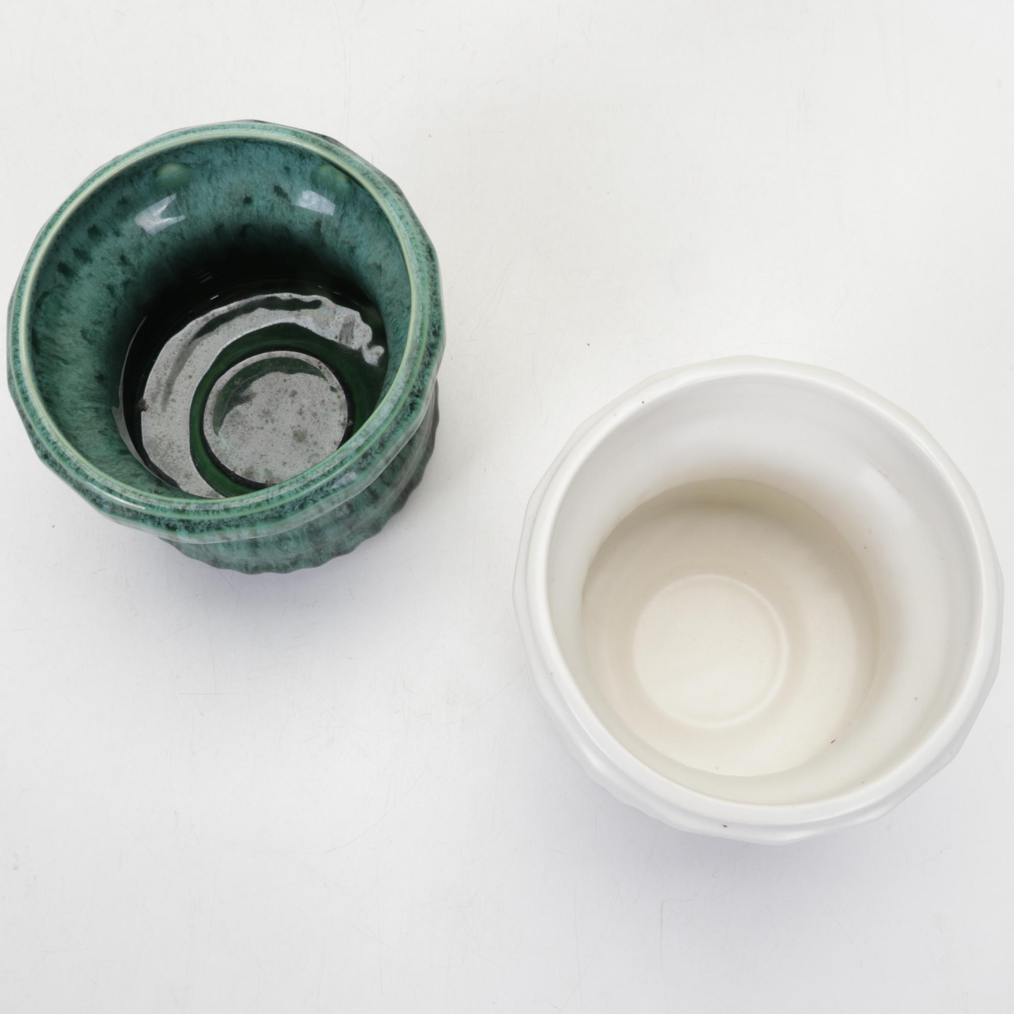 Nelson & Billie "McCoy" Pedestal Planters with Yellow and Blue Glazed Tiles