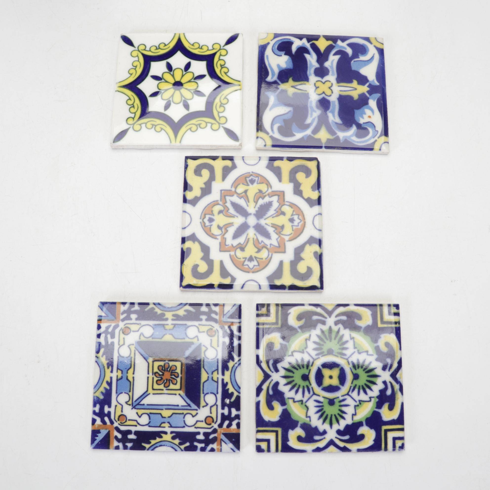 Nelson & Billie "McCoy" Pedestal Planters with Yellow and Blue Glazed Tiles