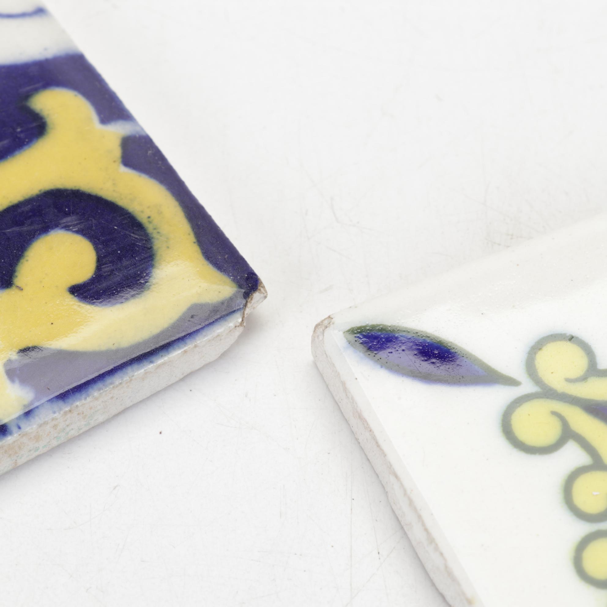 Nelson & Billie "McCoy" Pedestal Planters with Yellow and Blue Glazed Tiles