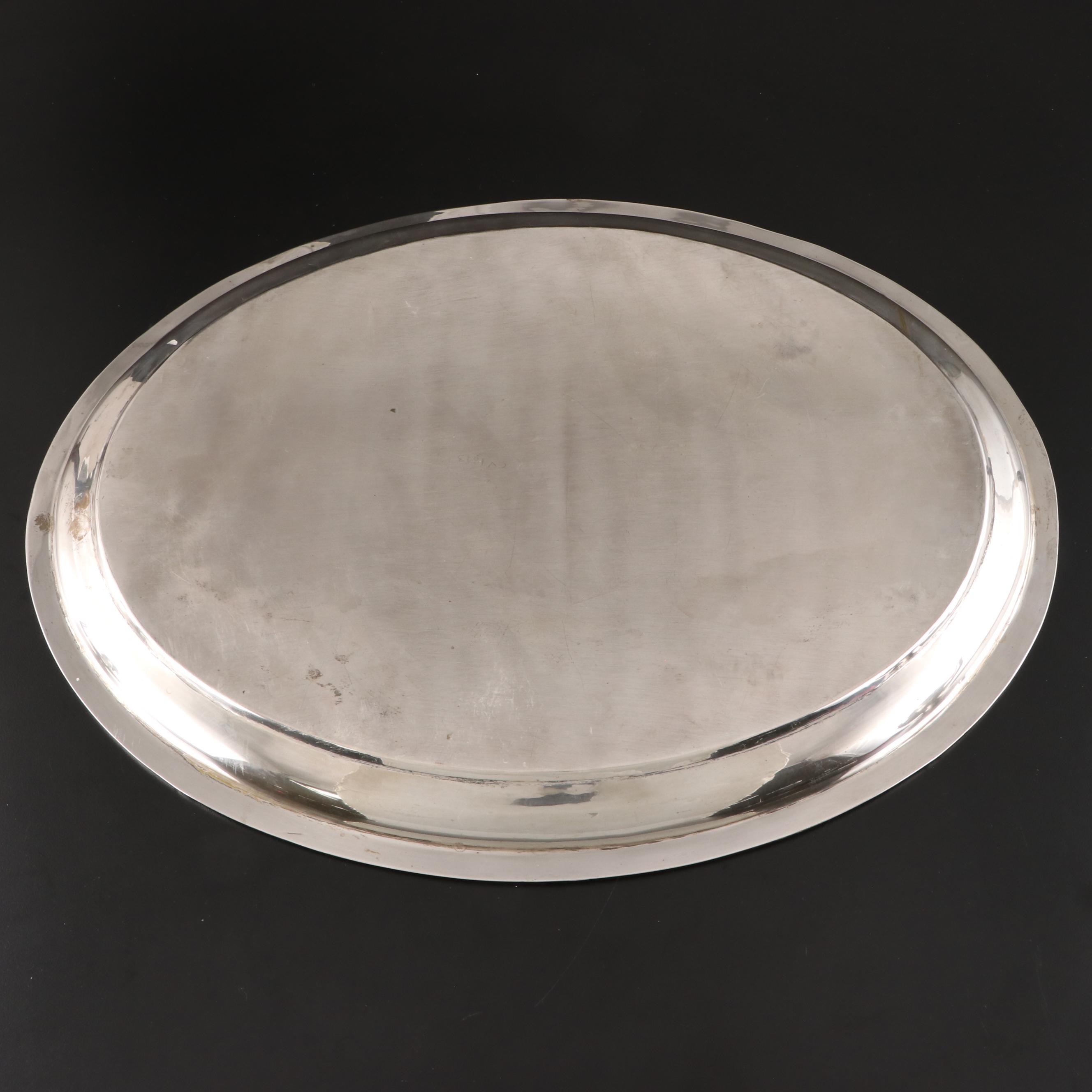 German 800 Silver Tea and Coffee Pots with Reed-and-Tie Bordered Serving Tray