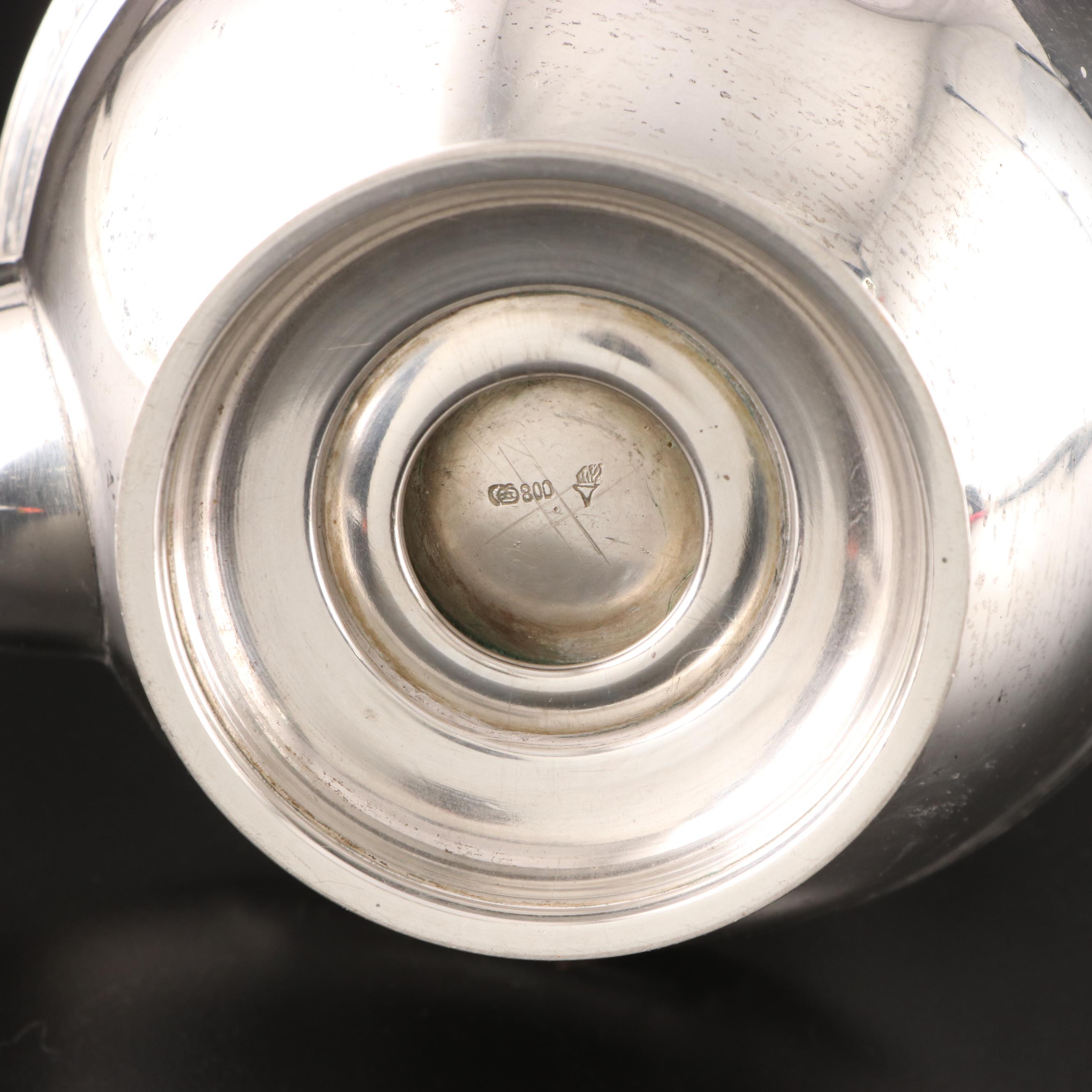 German 800 Silver Tea and Coffee Pots with Reed-and-Tie Bordered Serving Tray