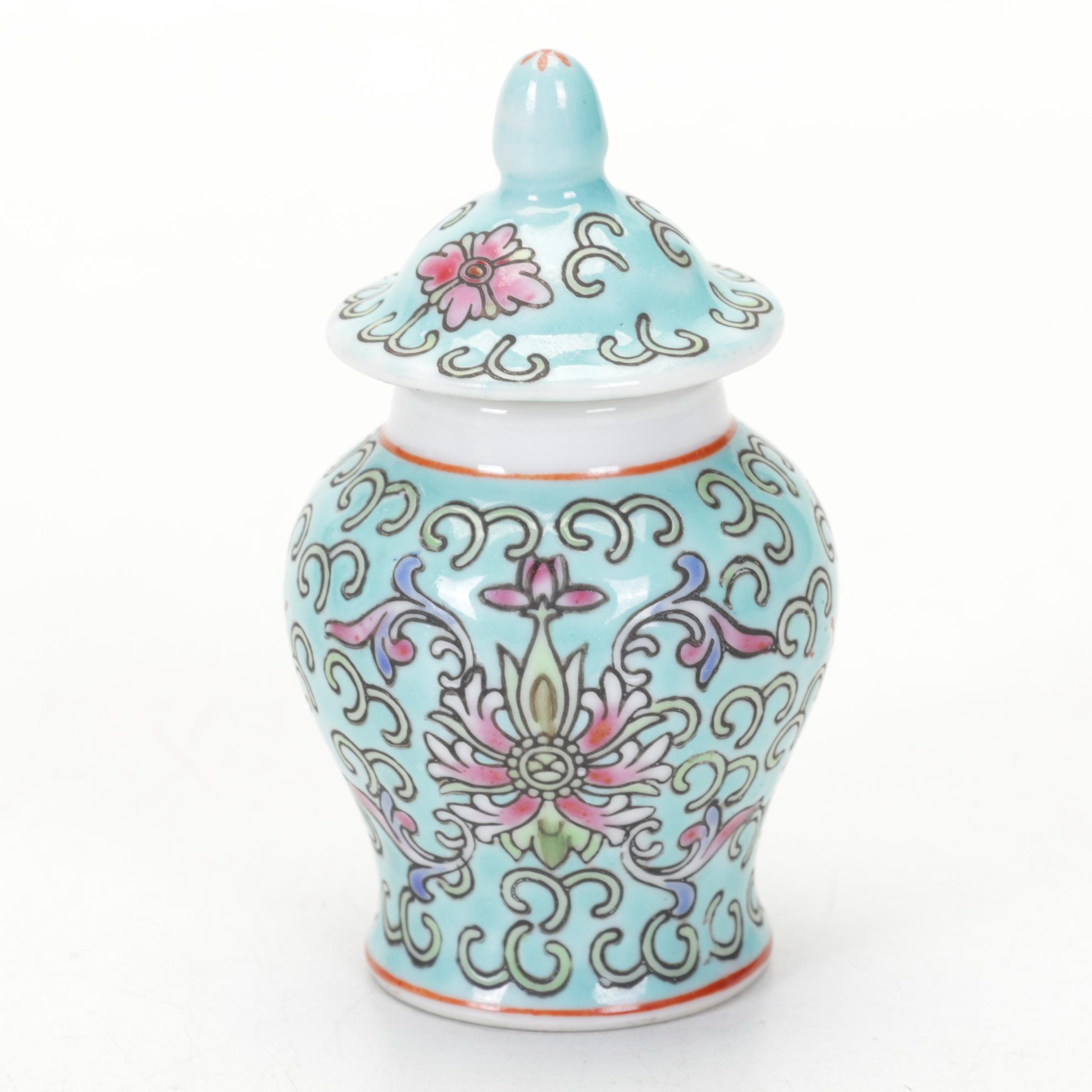 Miniature Porcelain Vases, Silk Iron with Serpentine Handle