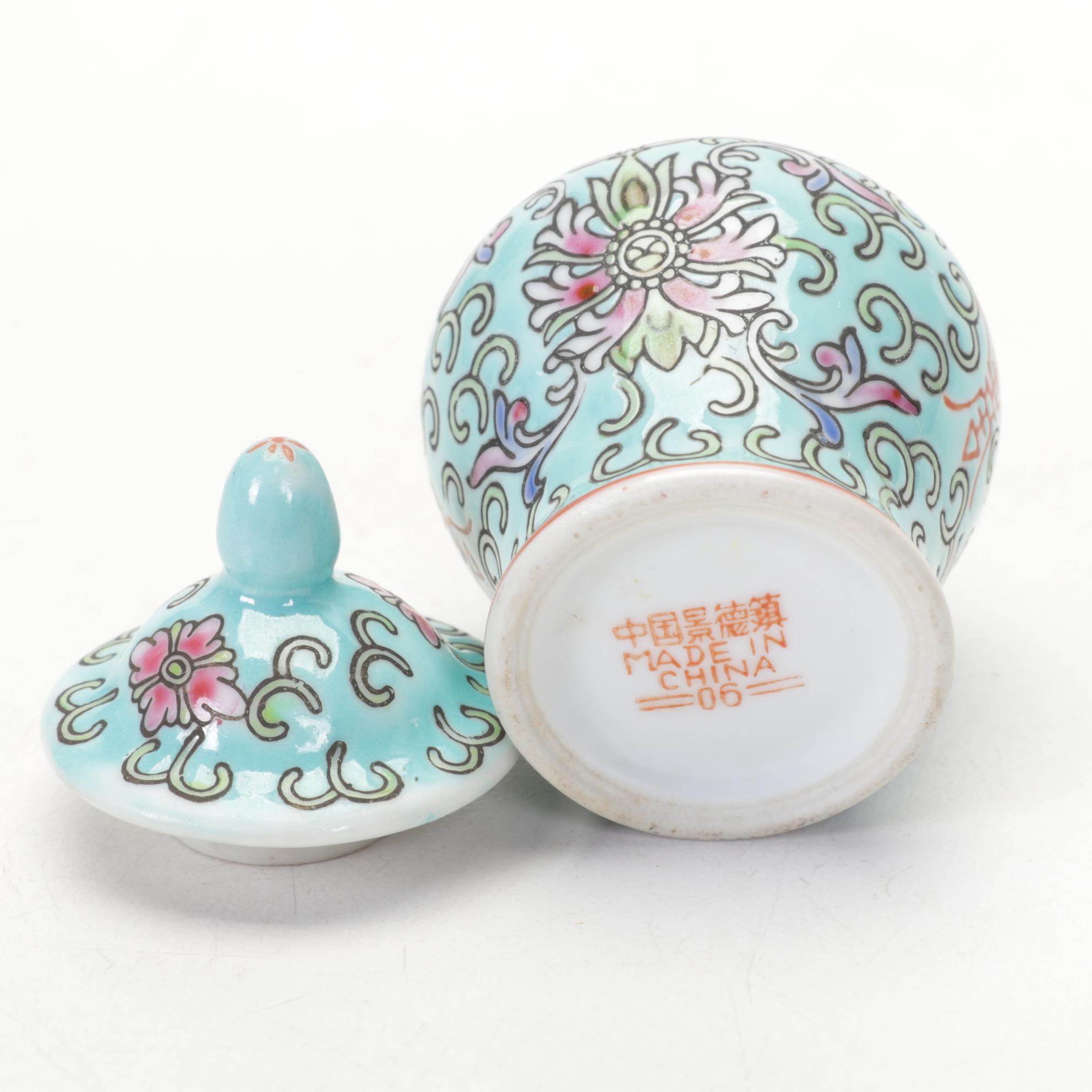 Miniature Porcelain Vases, Silk Iron with Serpentine Handle