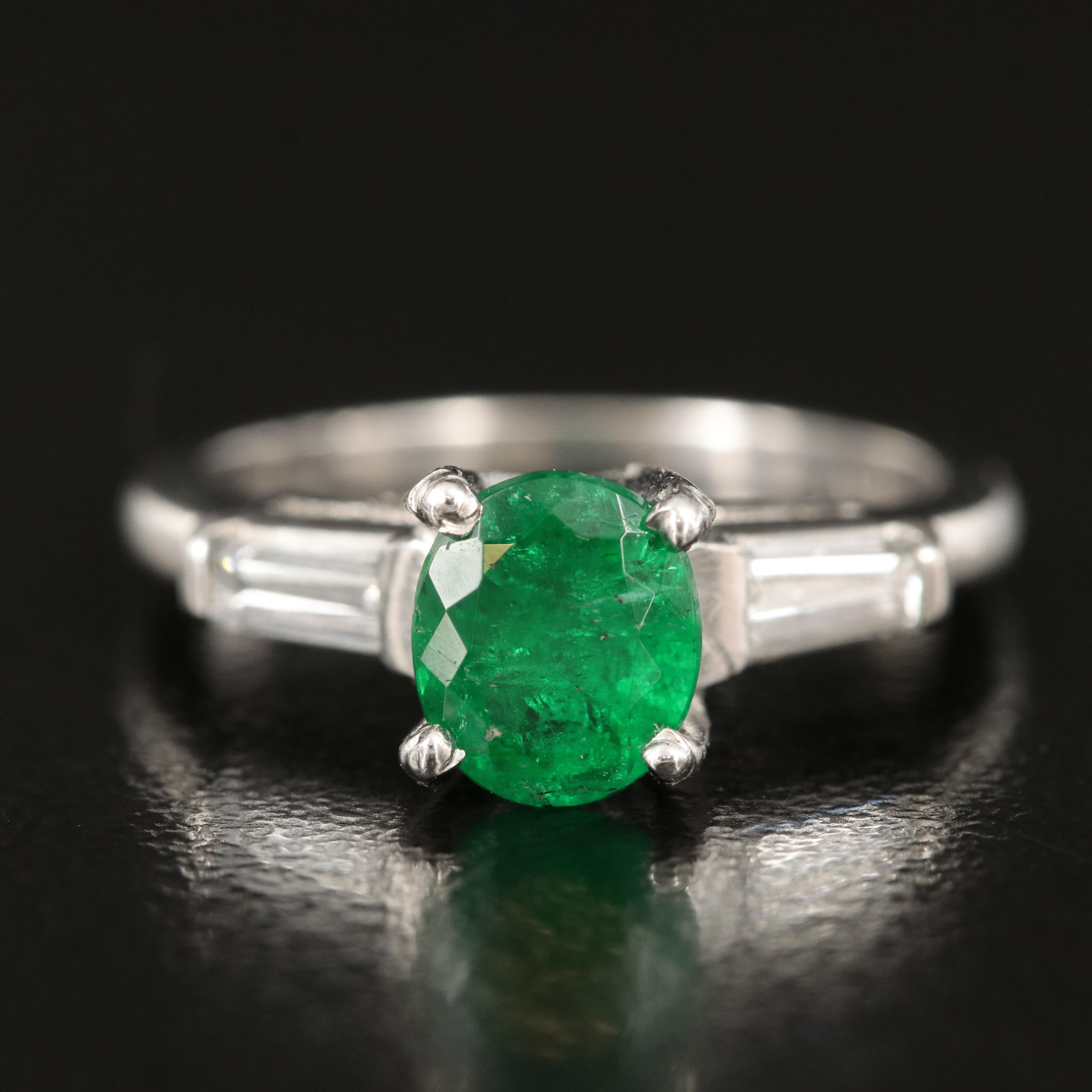 Platinum Emerald and Diamond Ring