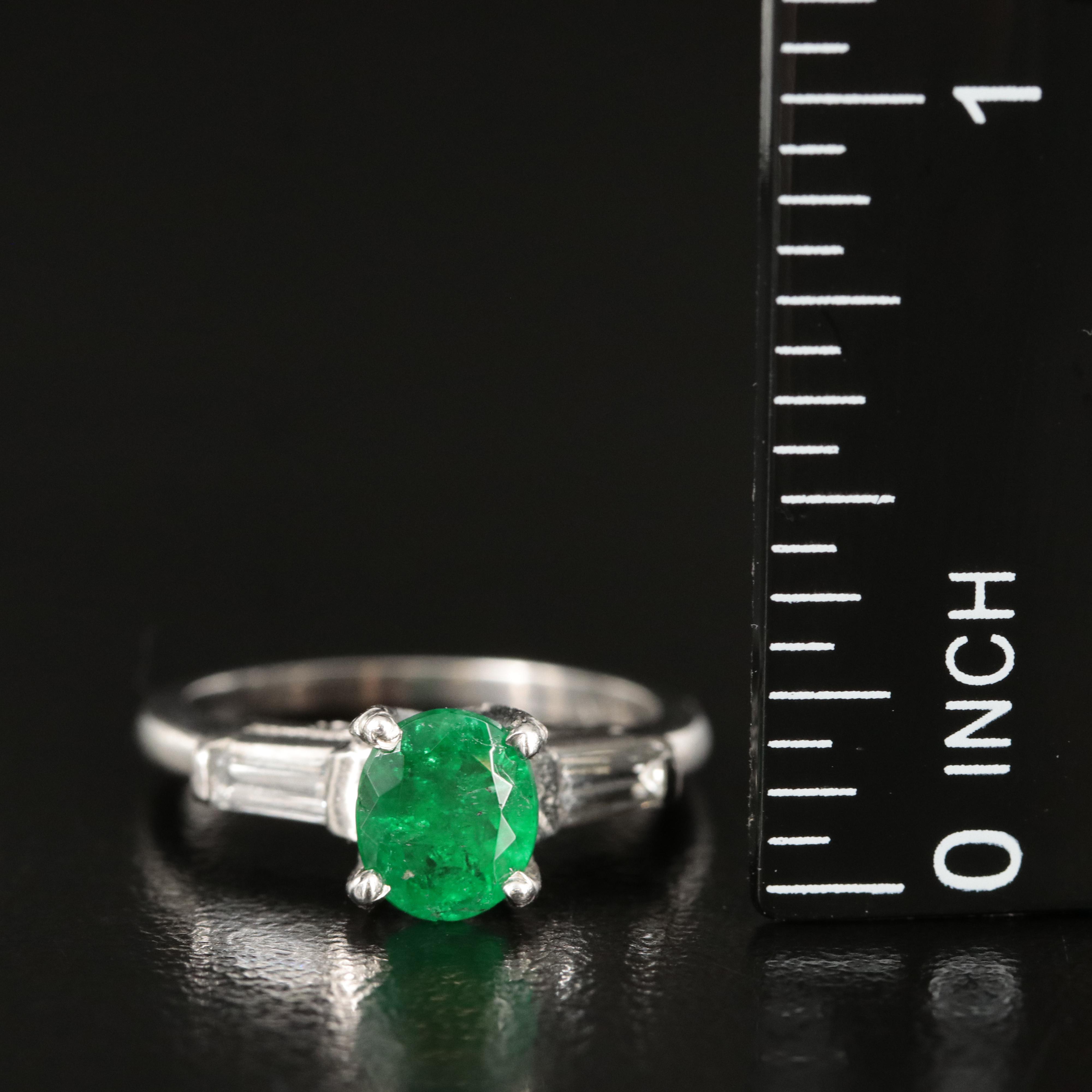 Platinum Emerald and Diamond Ring