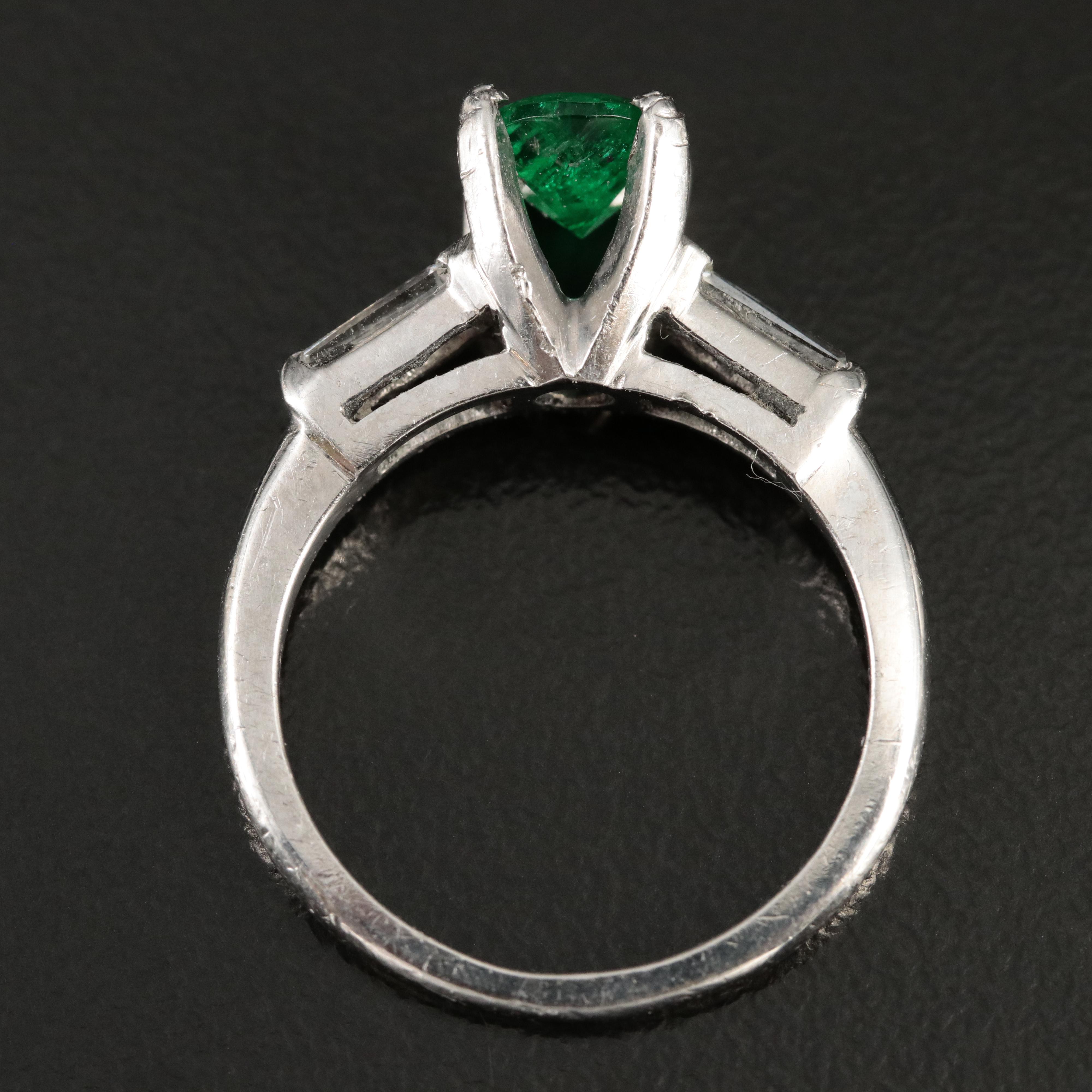 Platinum Emerald and Diamond Ring