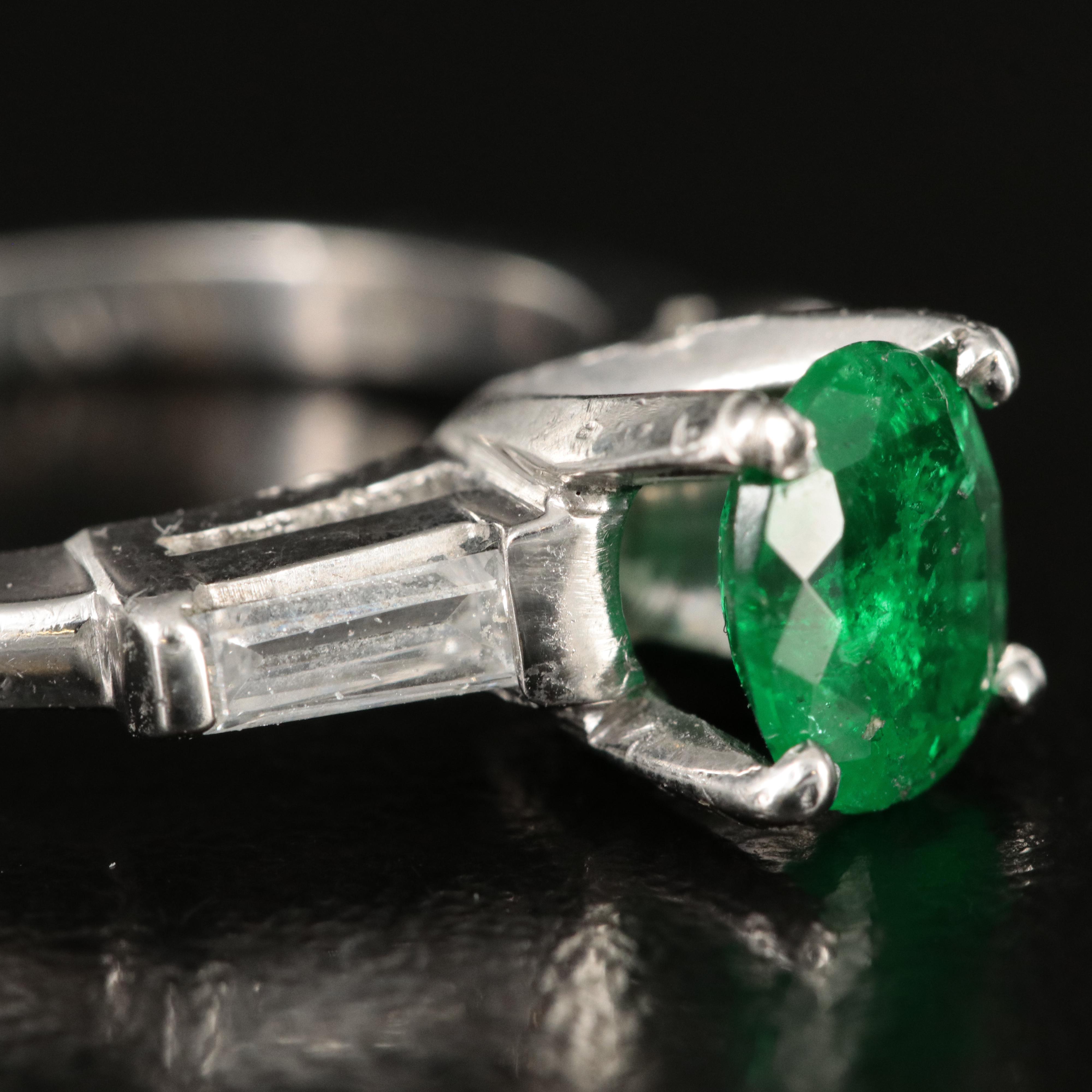 Platinum Emerald and Diamond Ring