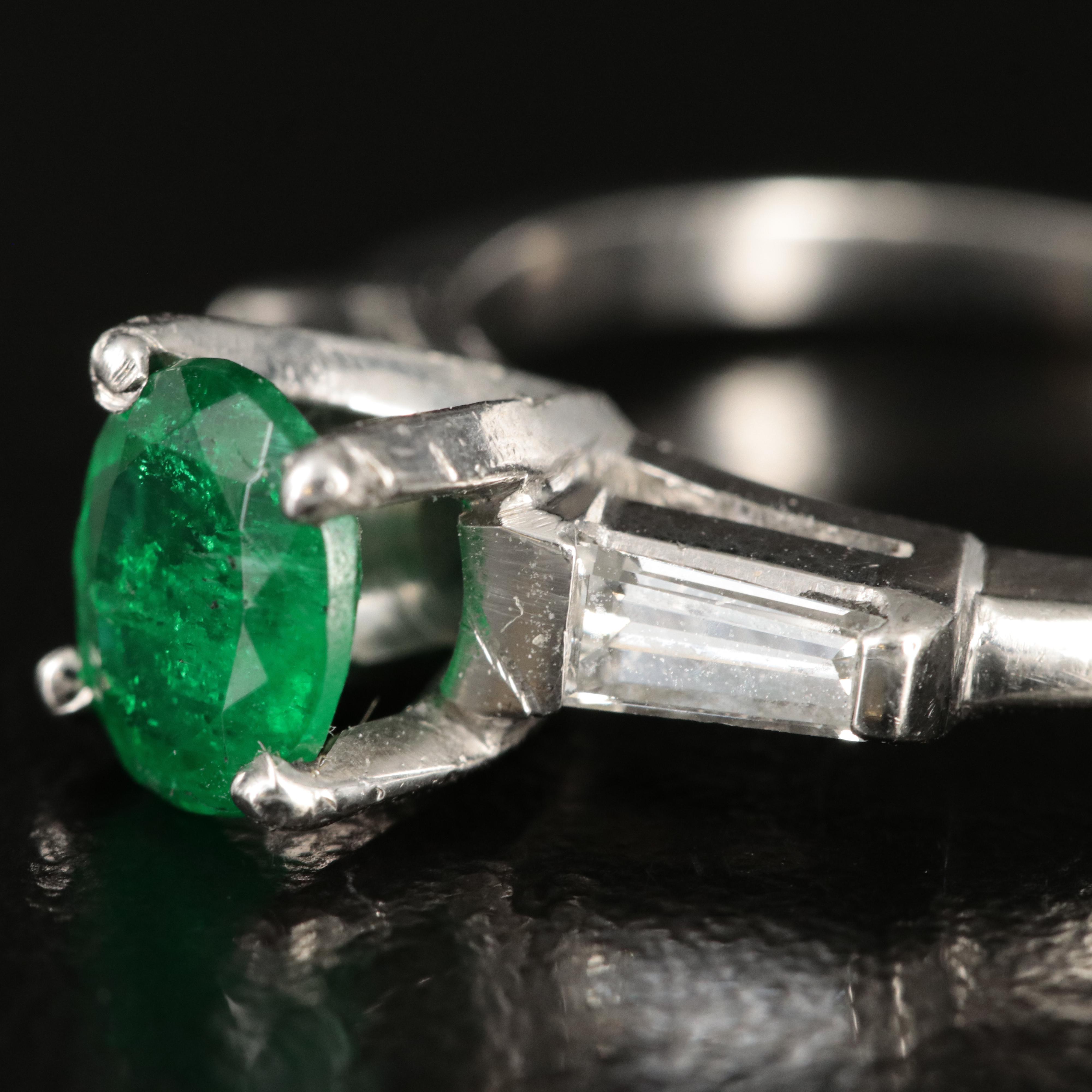 Platinum Emerald and Diamond Ring
