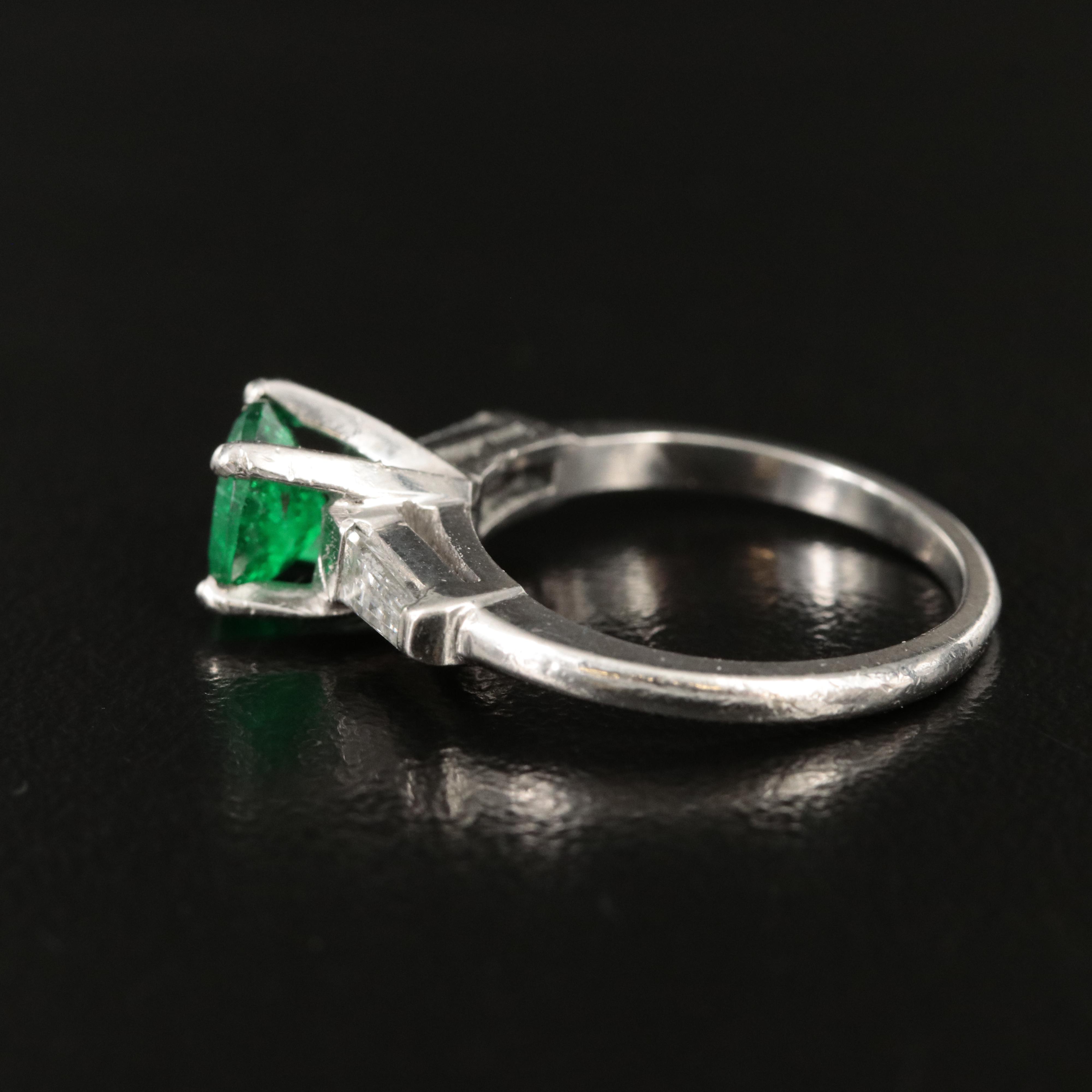 Platinum Emerald and Diamond Ring