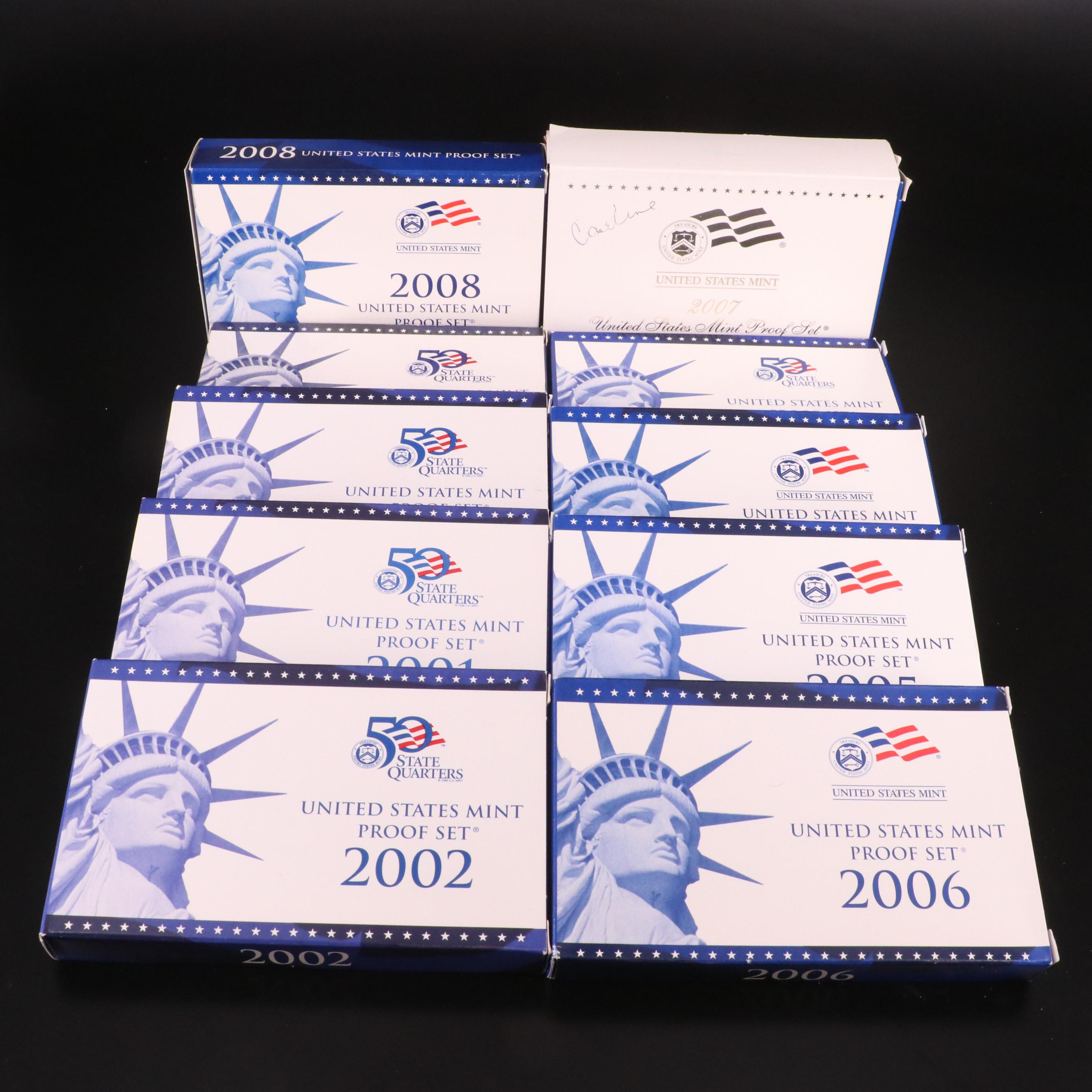 Ten Different U.S. Mint Proof Sets, 1999–2008
