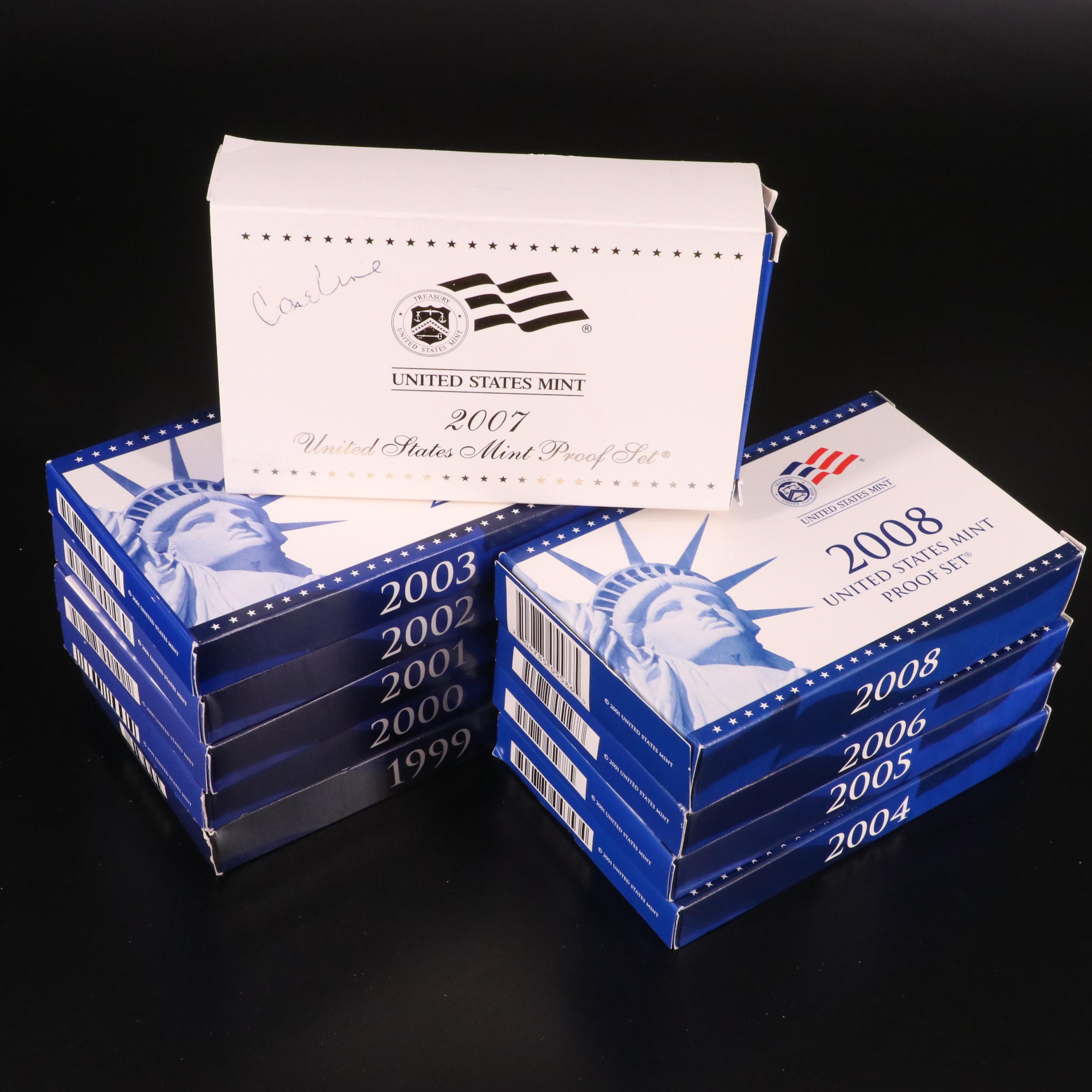Ten Different U.S. Mint Proof Sets, 1999–2008