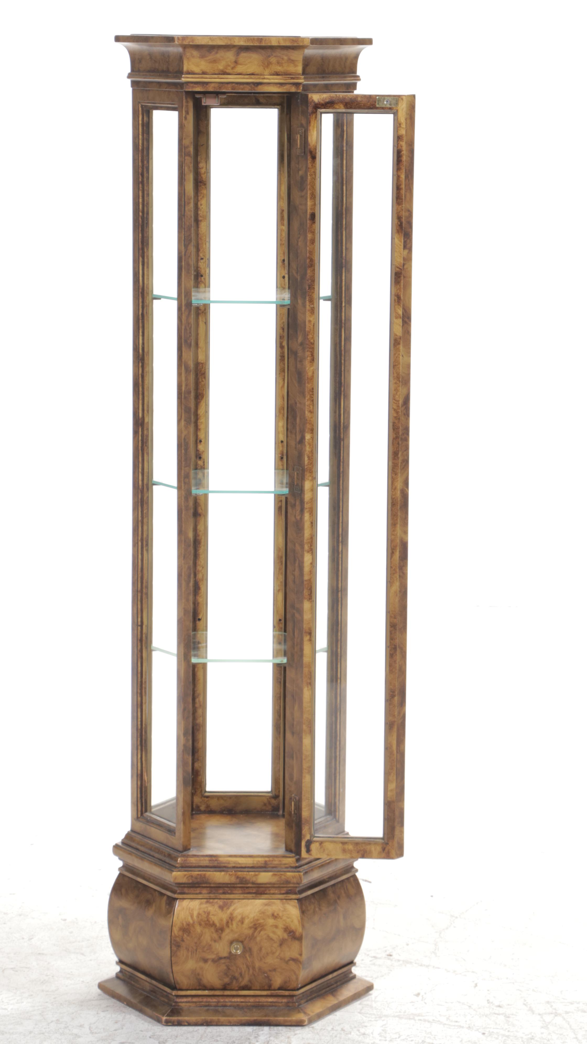 Mottled Gold Finish Illuminated Display Cabinet