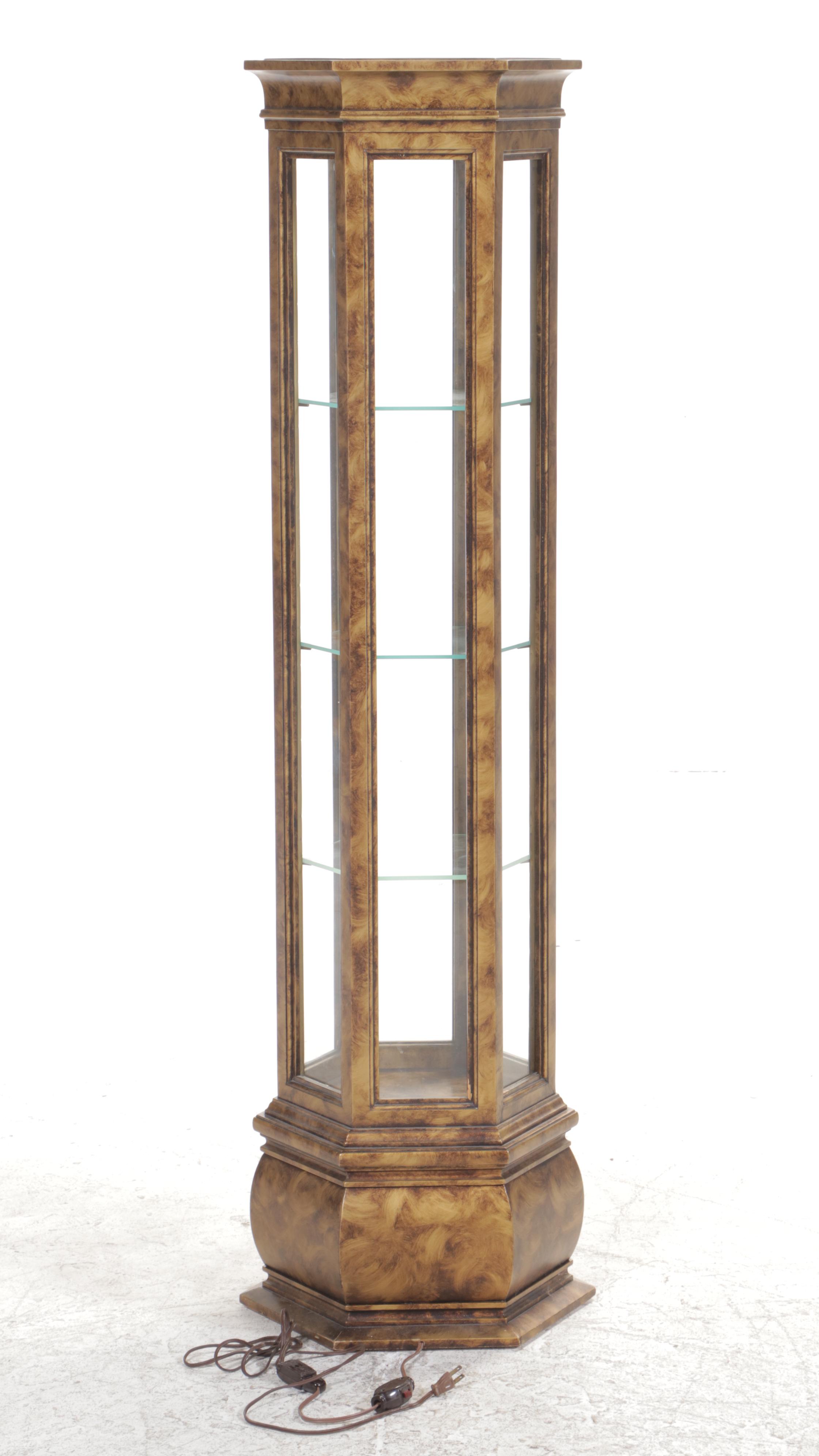 Mottled Gold Finish Illuminated Display Cabinet