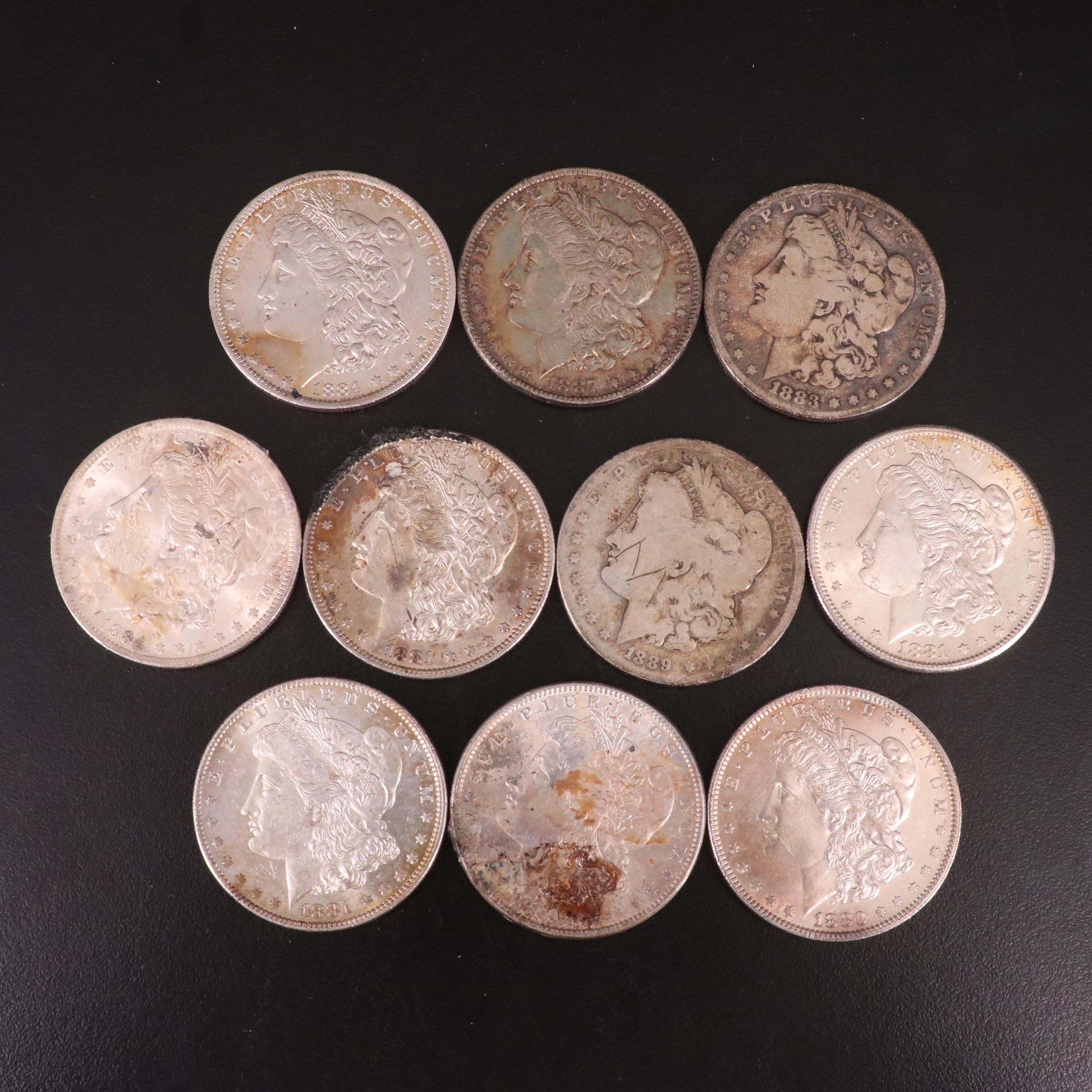 Ten Morgan Silver Dollars