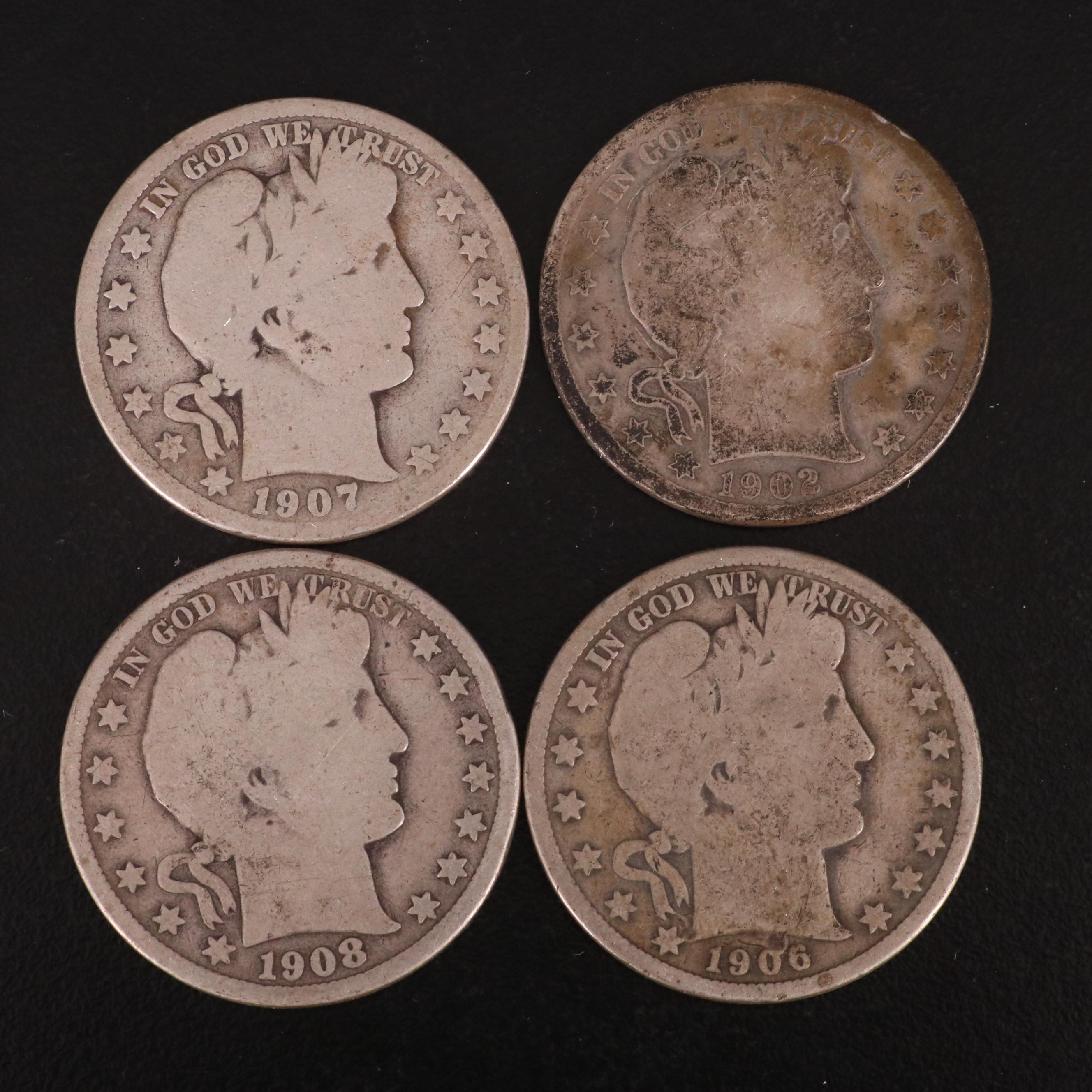 Eight Barber Silver Half Dollars