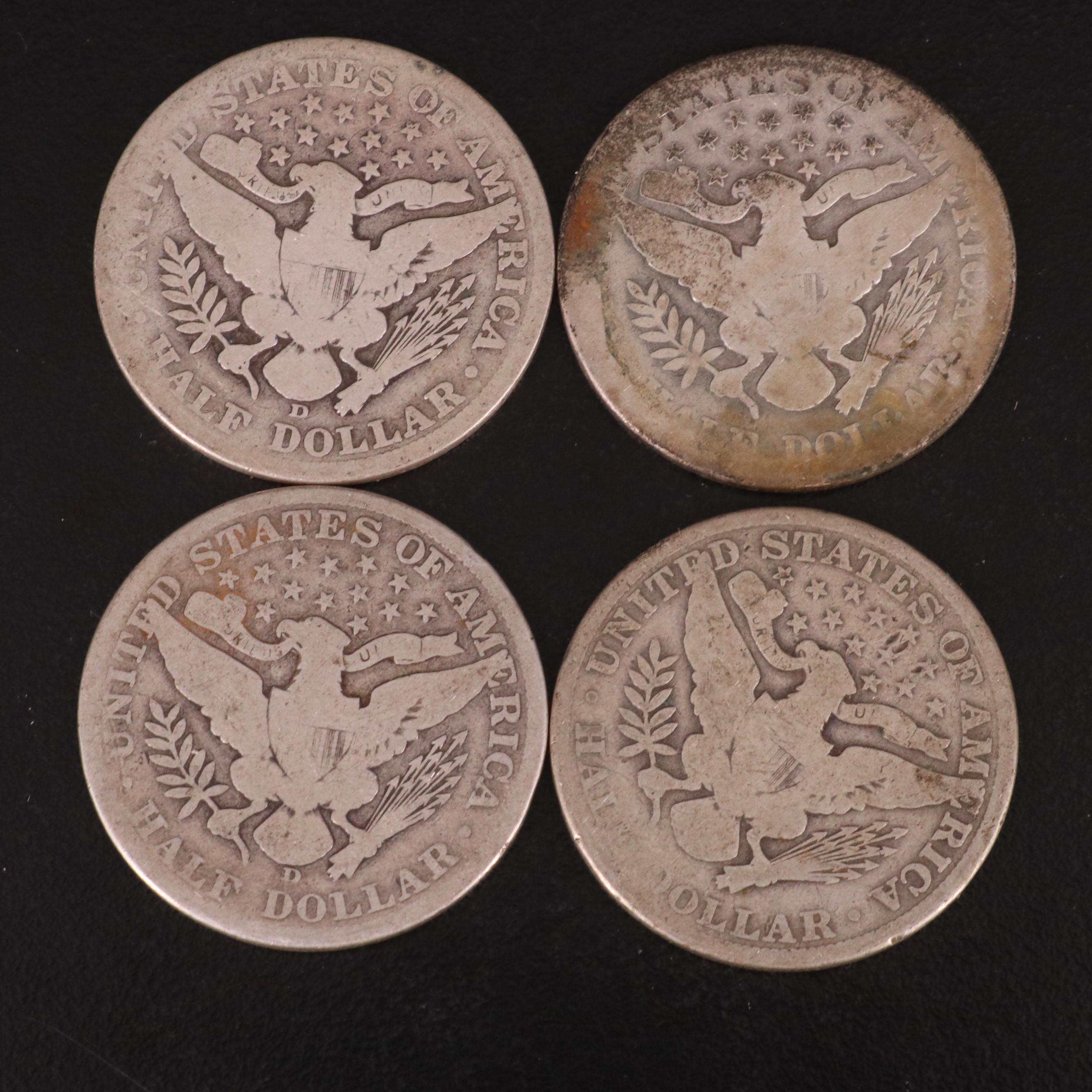 Eight Barber Silver Half Dollars