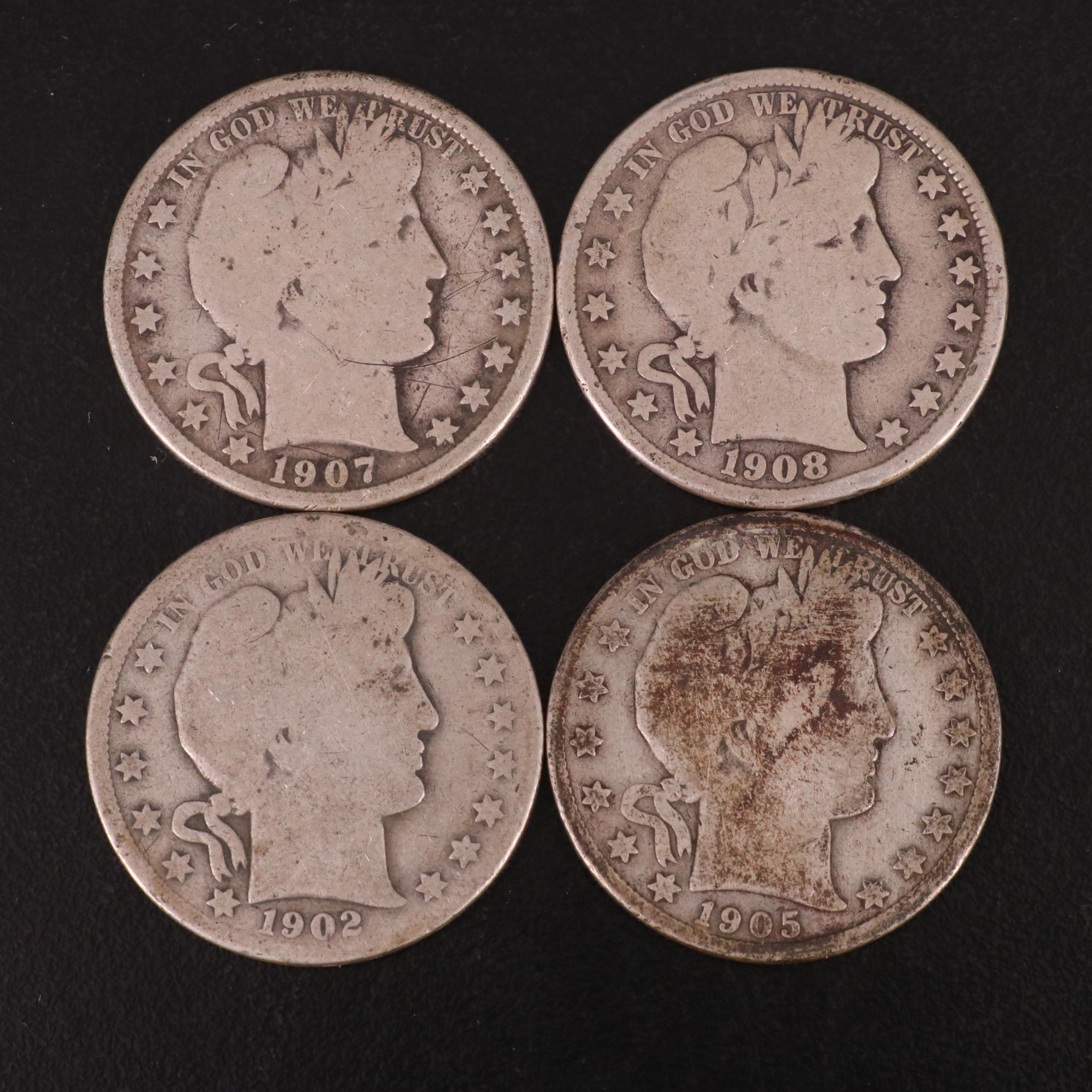 Eight Barber Silver Half Dollars