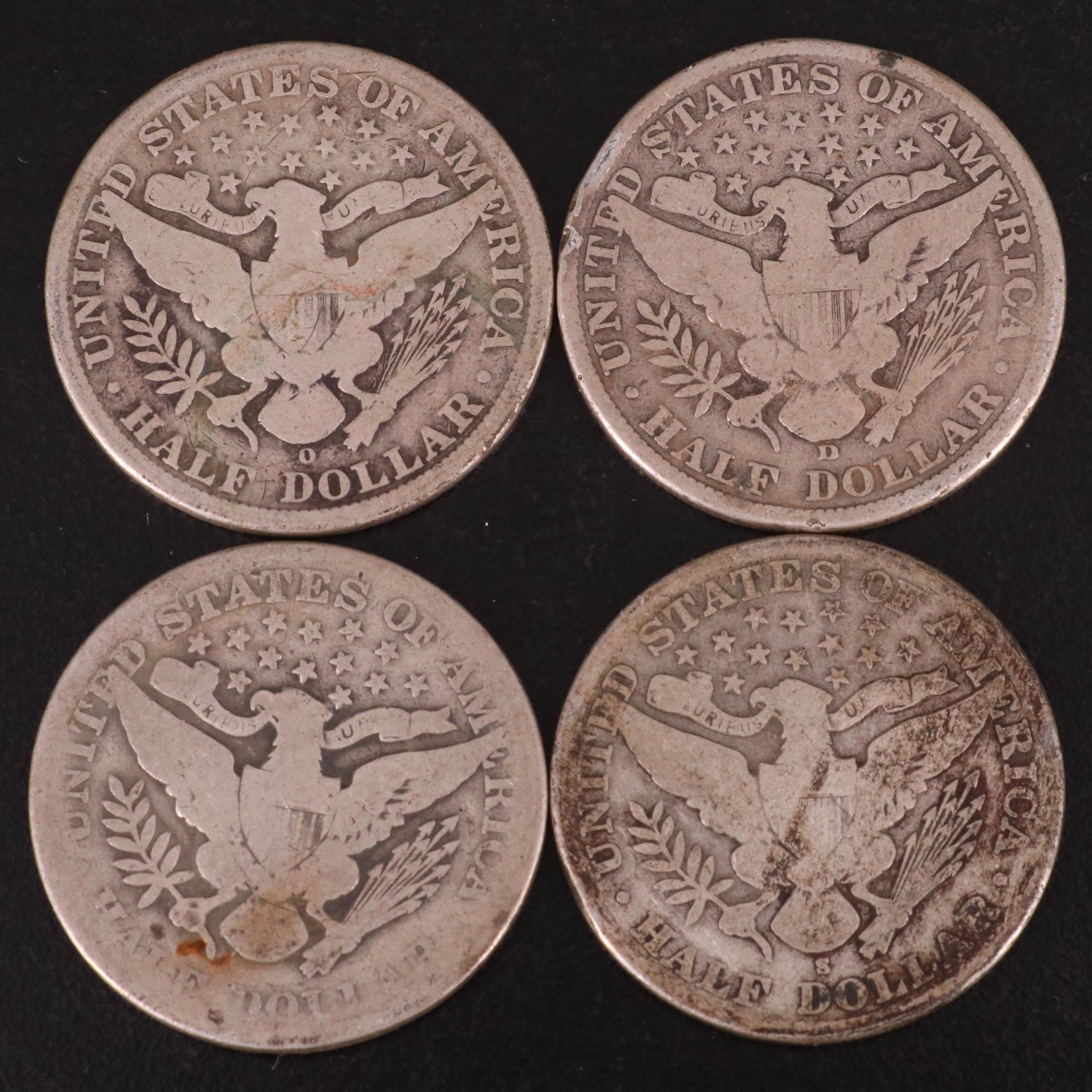 Eight Barber Silver Half Dollars