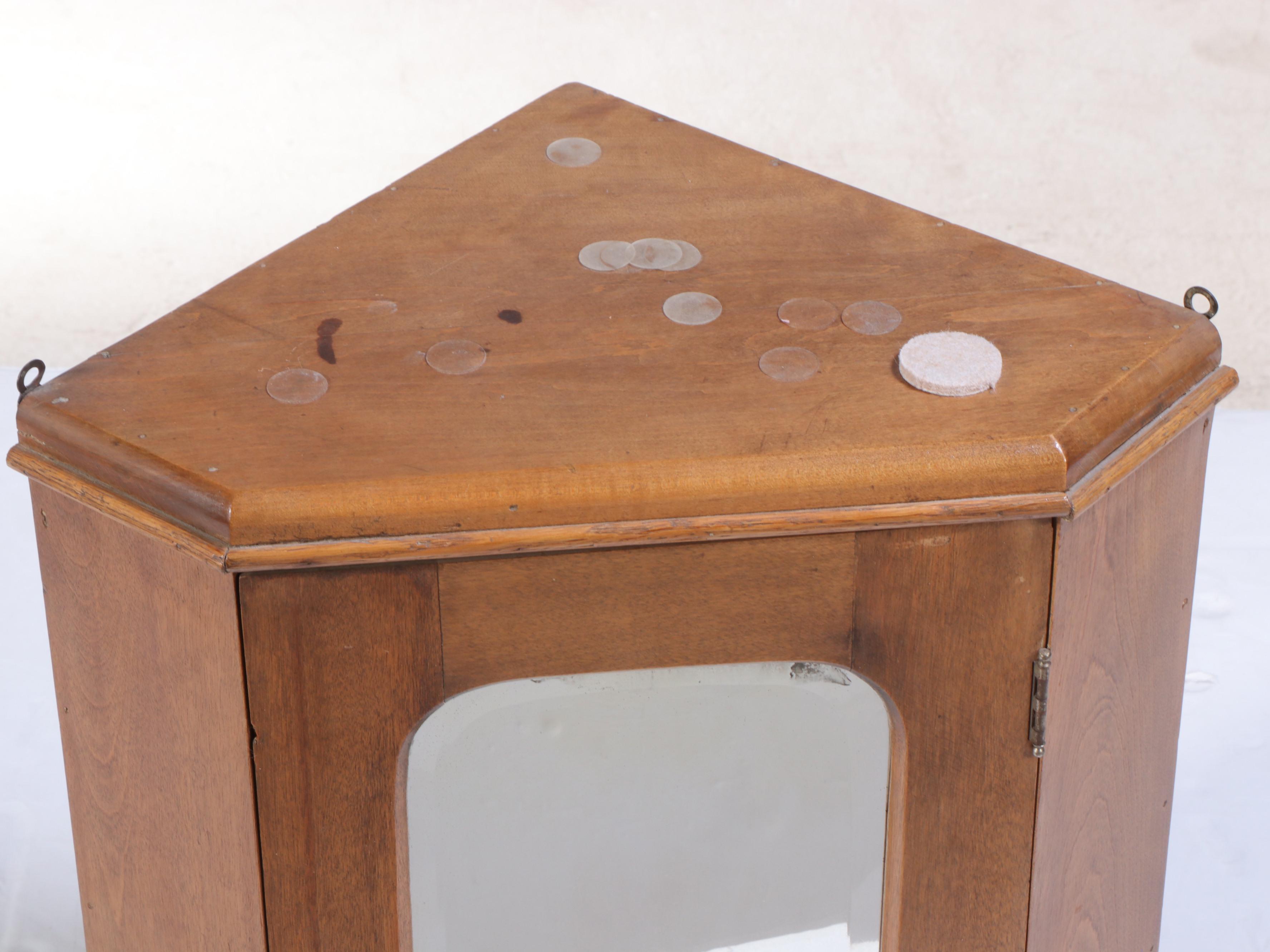 Late Victorian Walnut and Mirrored Wall-Mount Corner Cabinet