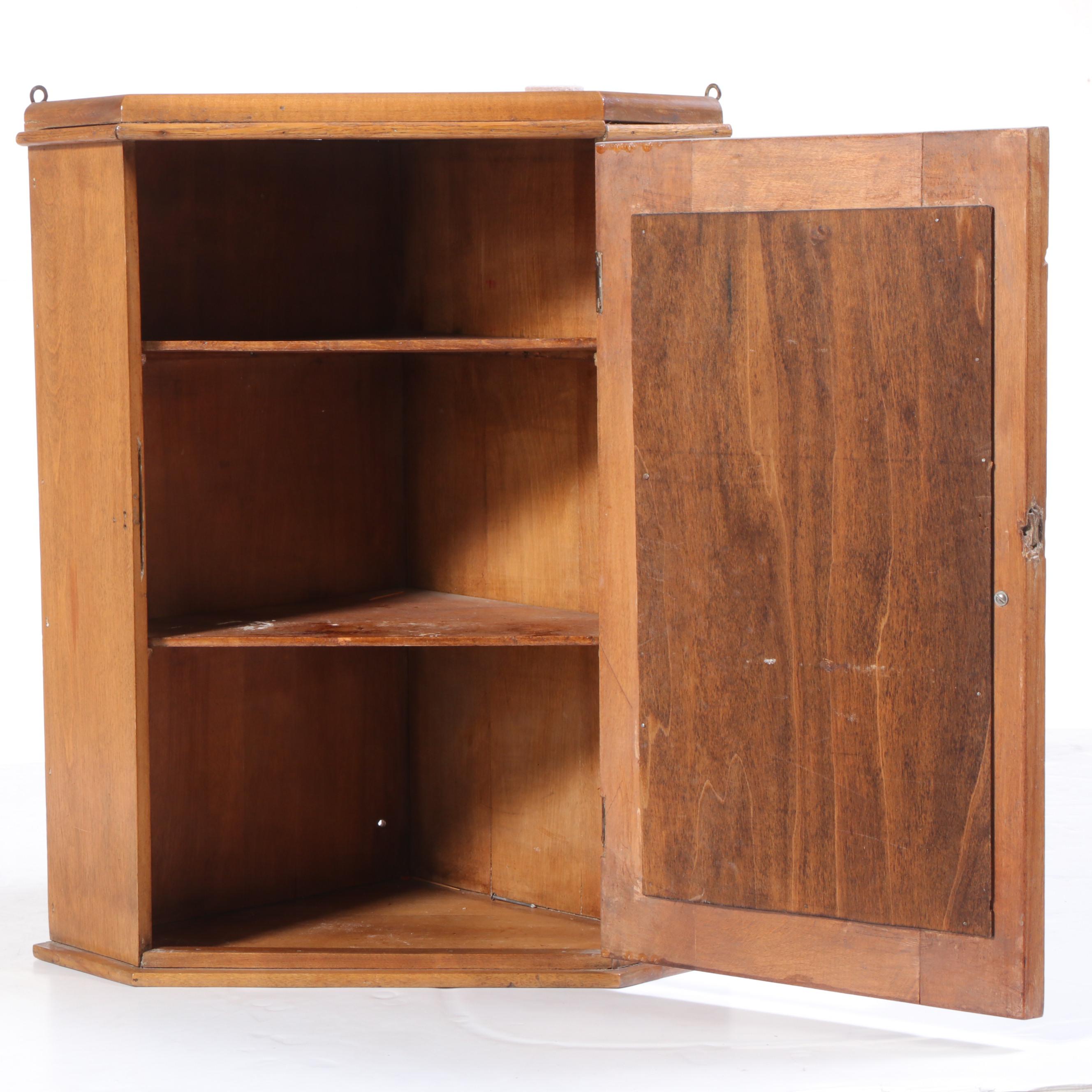 Late Victorian Walnut and Mirrored Wall-Mount Corner Cabinet