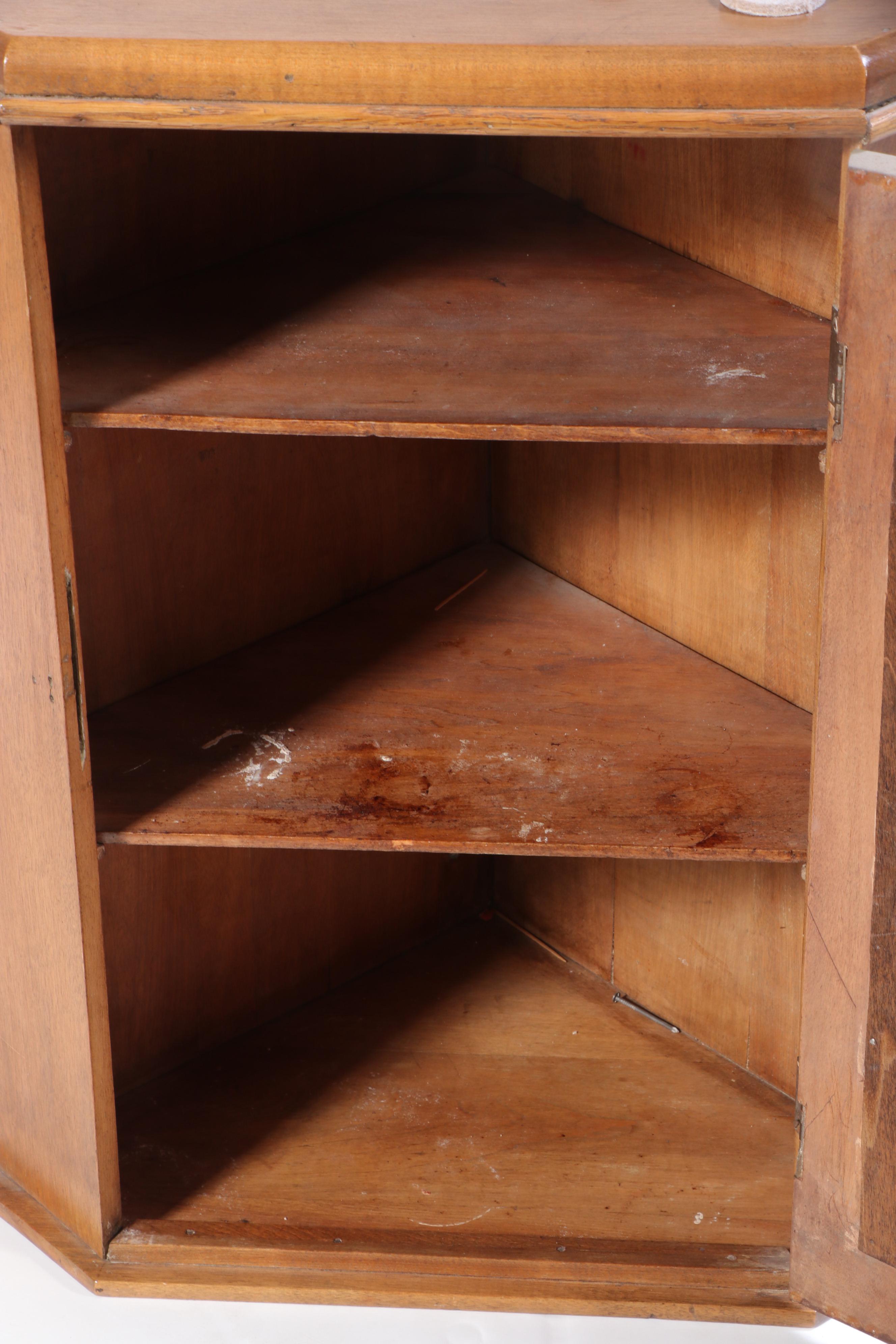 Late Victorian Walnut and Mirrored Wall-Mount Corner Cabinet
