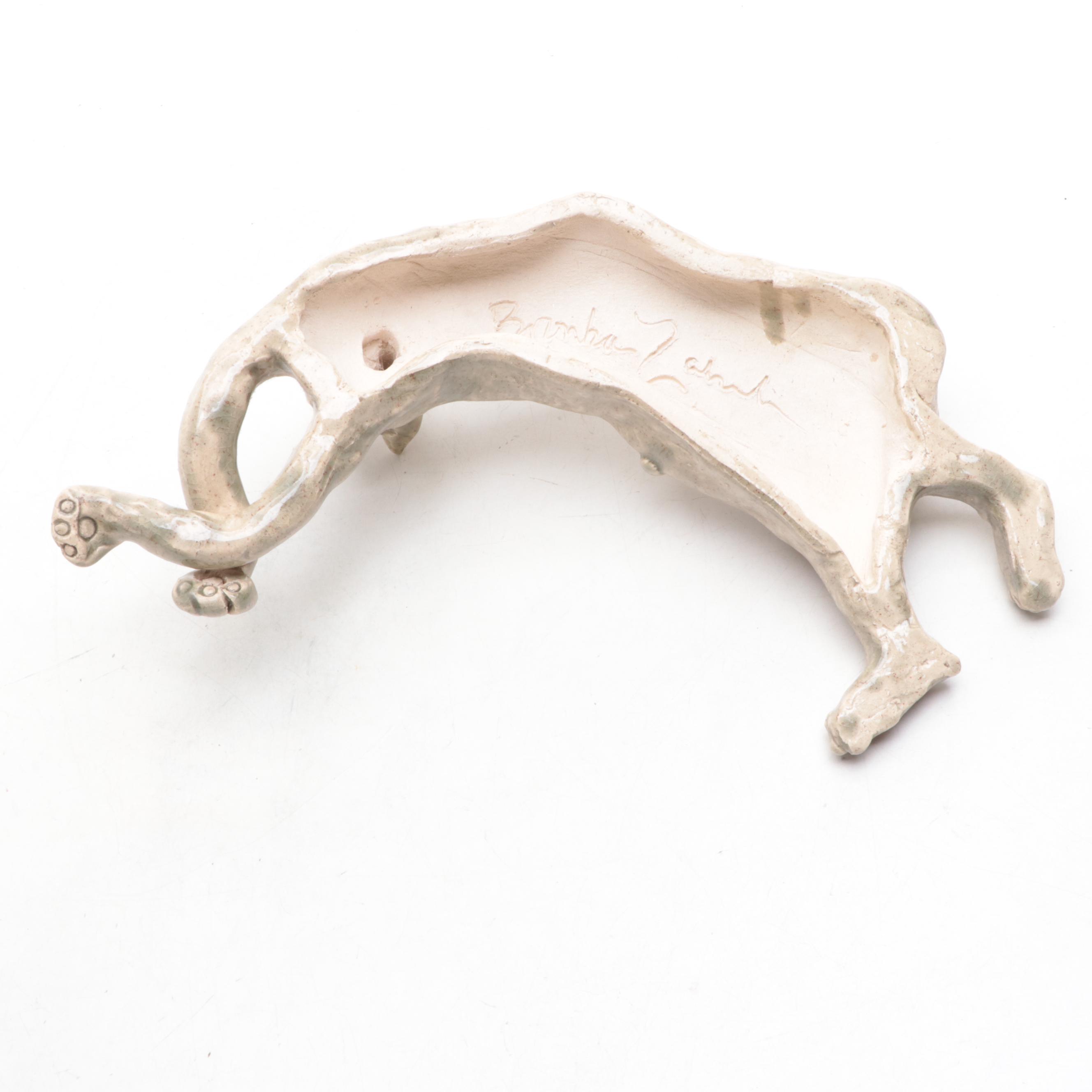 Artist Signed Pottery Glazed Cats and Splooting Dog Figurines