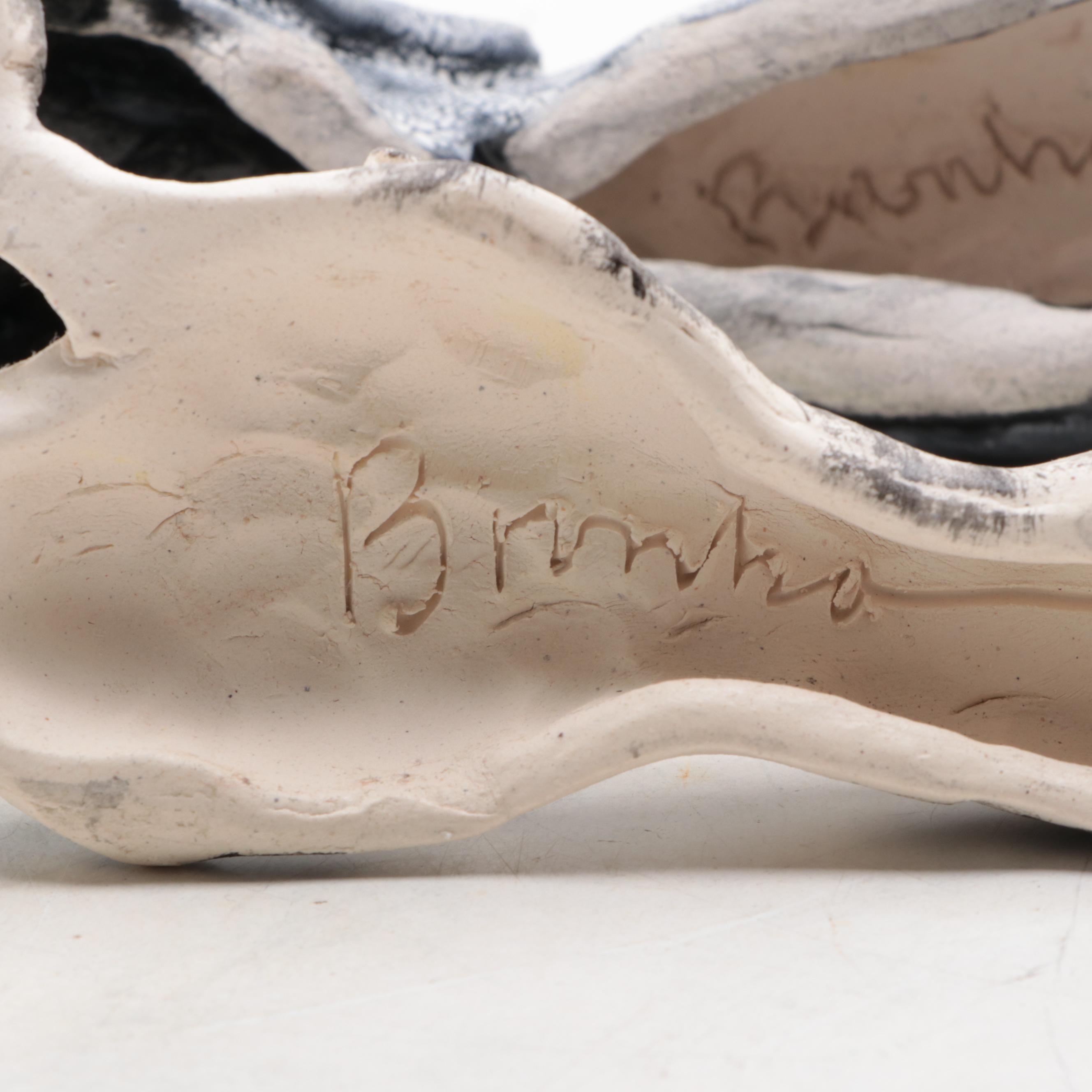 Artist Signed Pottery Glazed Cats and Splooting Dog Figurines