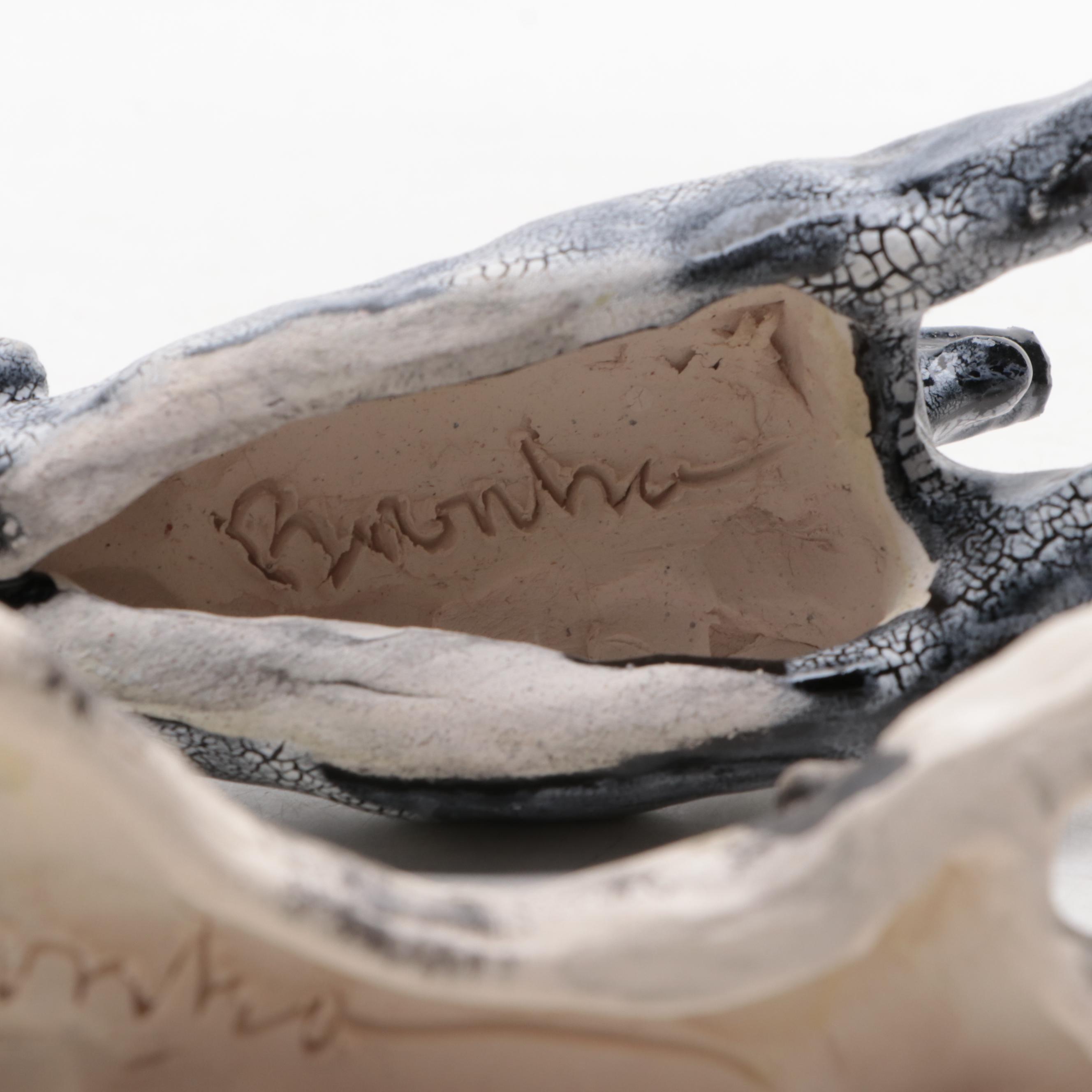 Artist Signed Pottery Glazed Cats and Splooting Dog Figurines