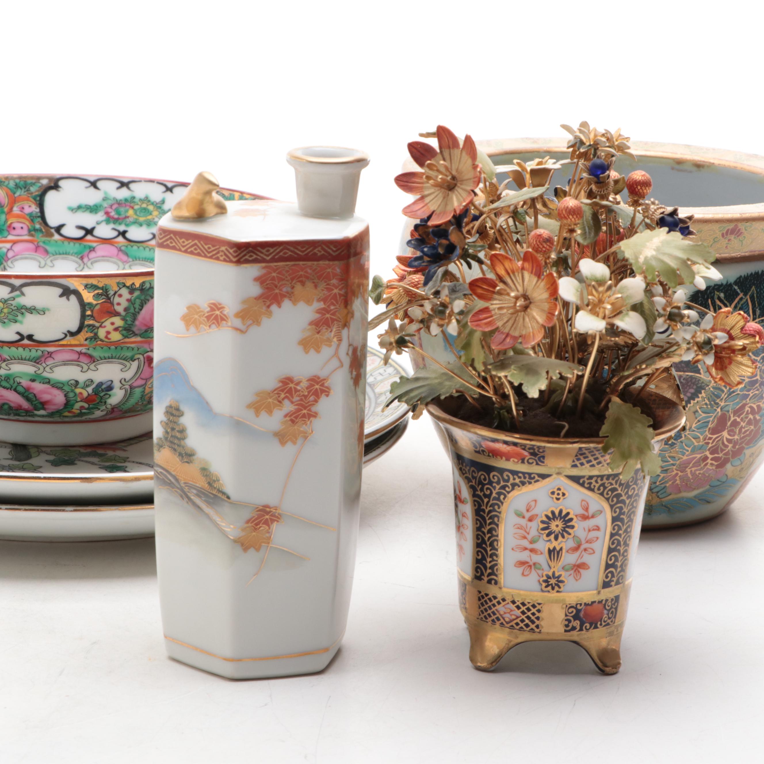 Chinese Export Style Rose Medallion Bowl with Other Decor and Calligraphy Set