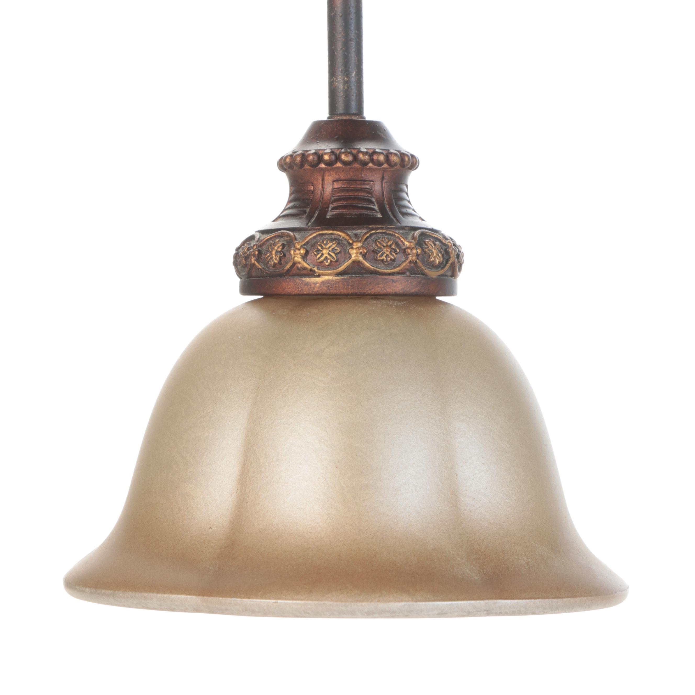 Pair of Minka Lighting Pendant Lights With Bronzed Finish and Iridescent Shades