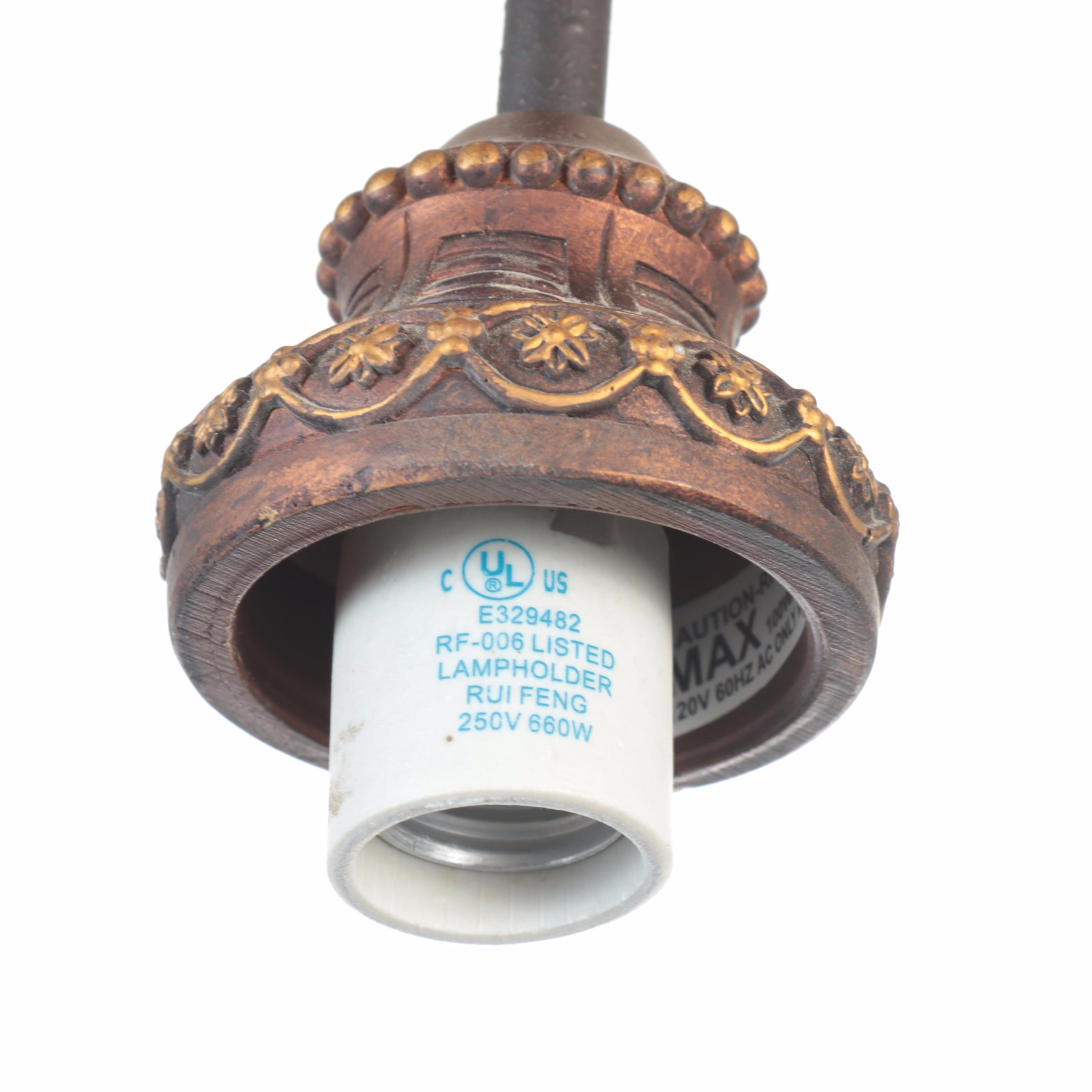 Pair of Minka Lighting Pendant Lights With Bronzed Finish and Iridescent Shades