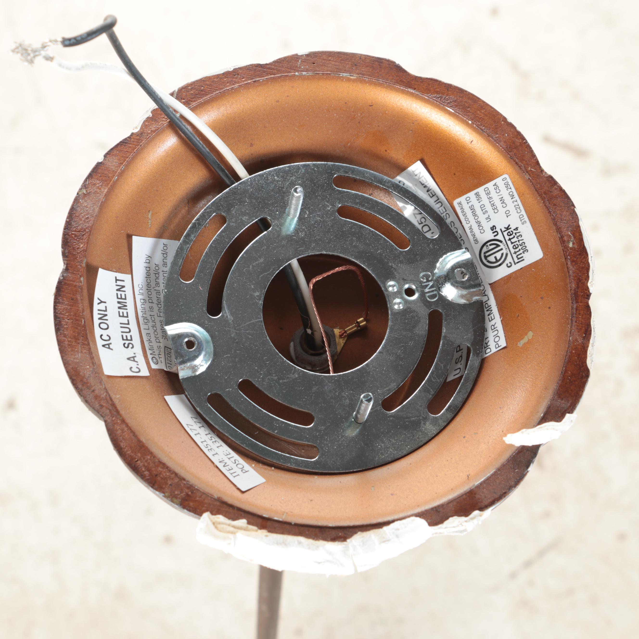 Pair of Minka Lighting Pendant Lights With Bronzed Finish and Iridescent Shades