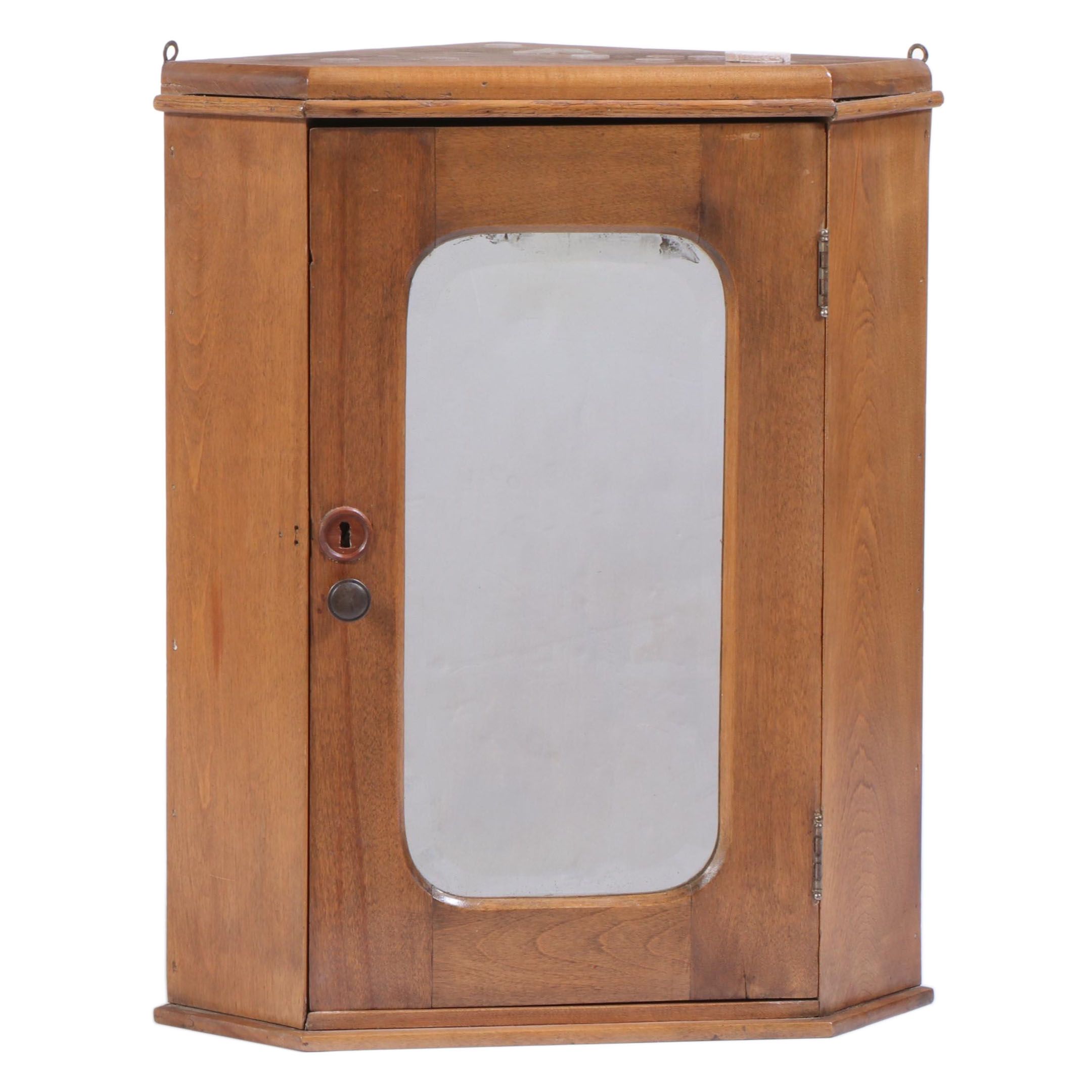 Late Victorian Walnut and Mirrored Wall-Mount Corner Cabinet