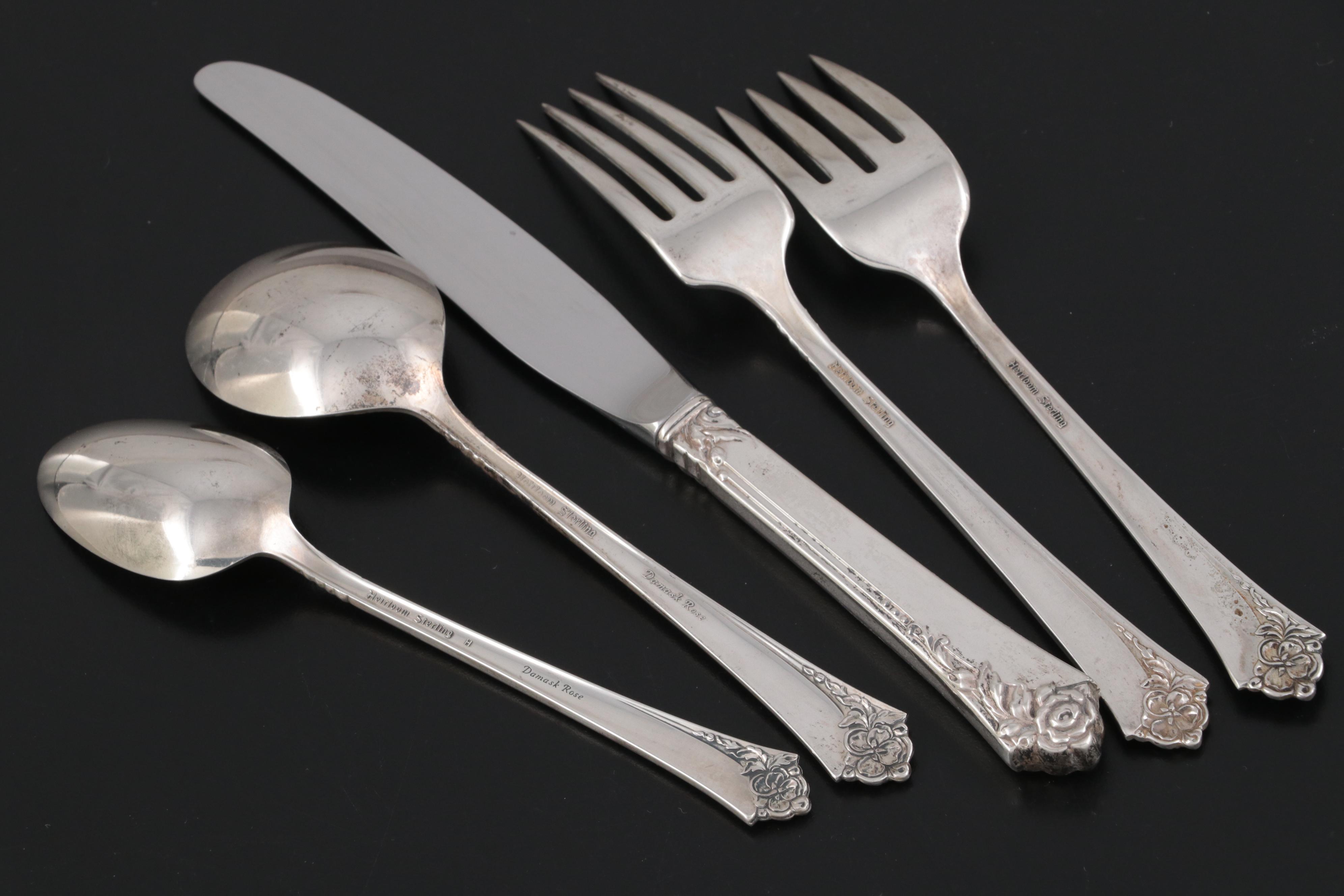 Oneida Heirloom "Damask Rose" Sterling Silver Flatware, Mid-20th Century