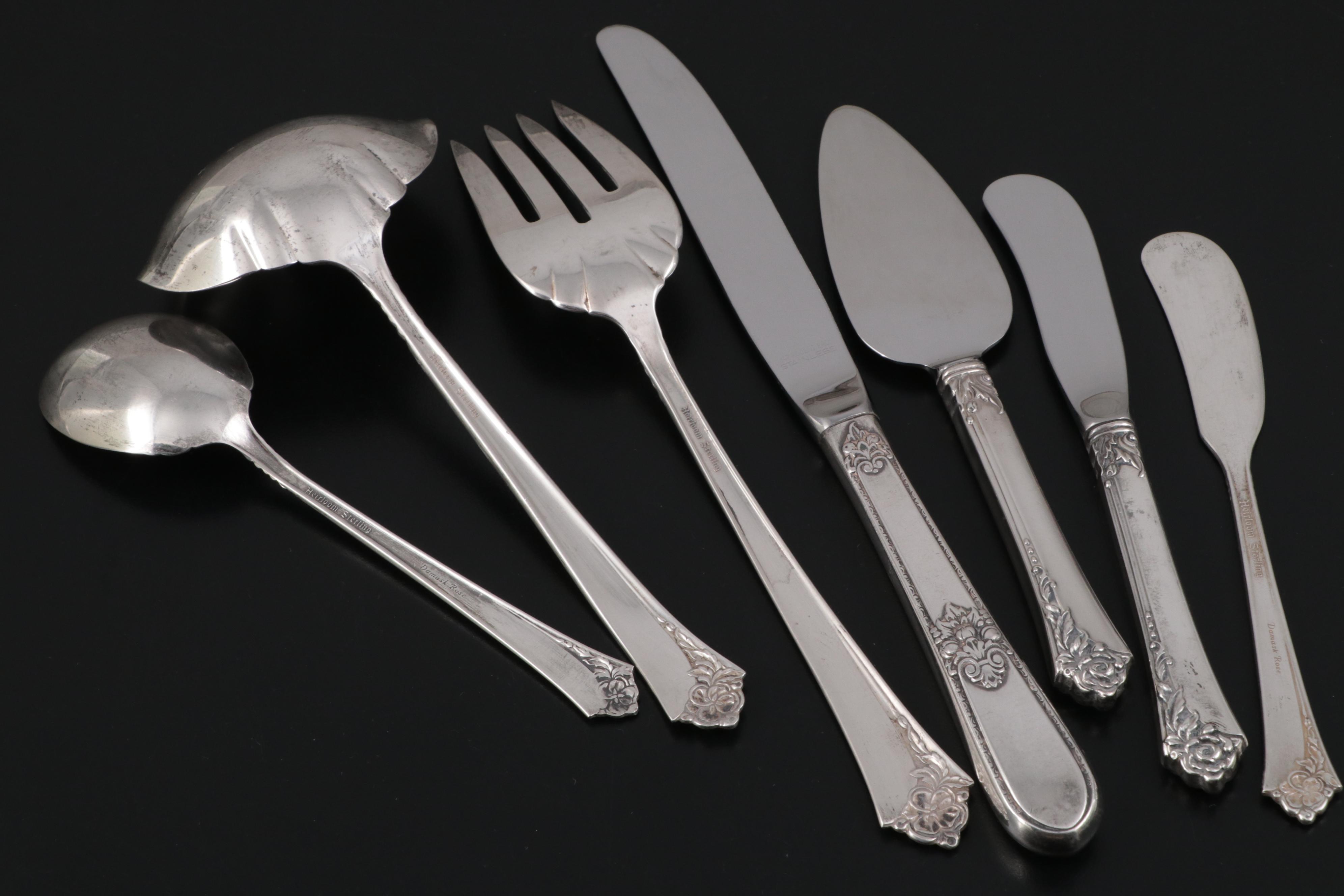 Oneida Heirloom "Damask Rose" Sterling Silver Flatware, Mid-20th Century