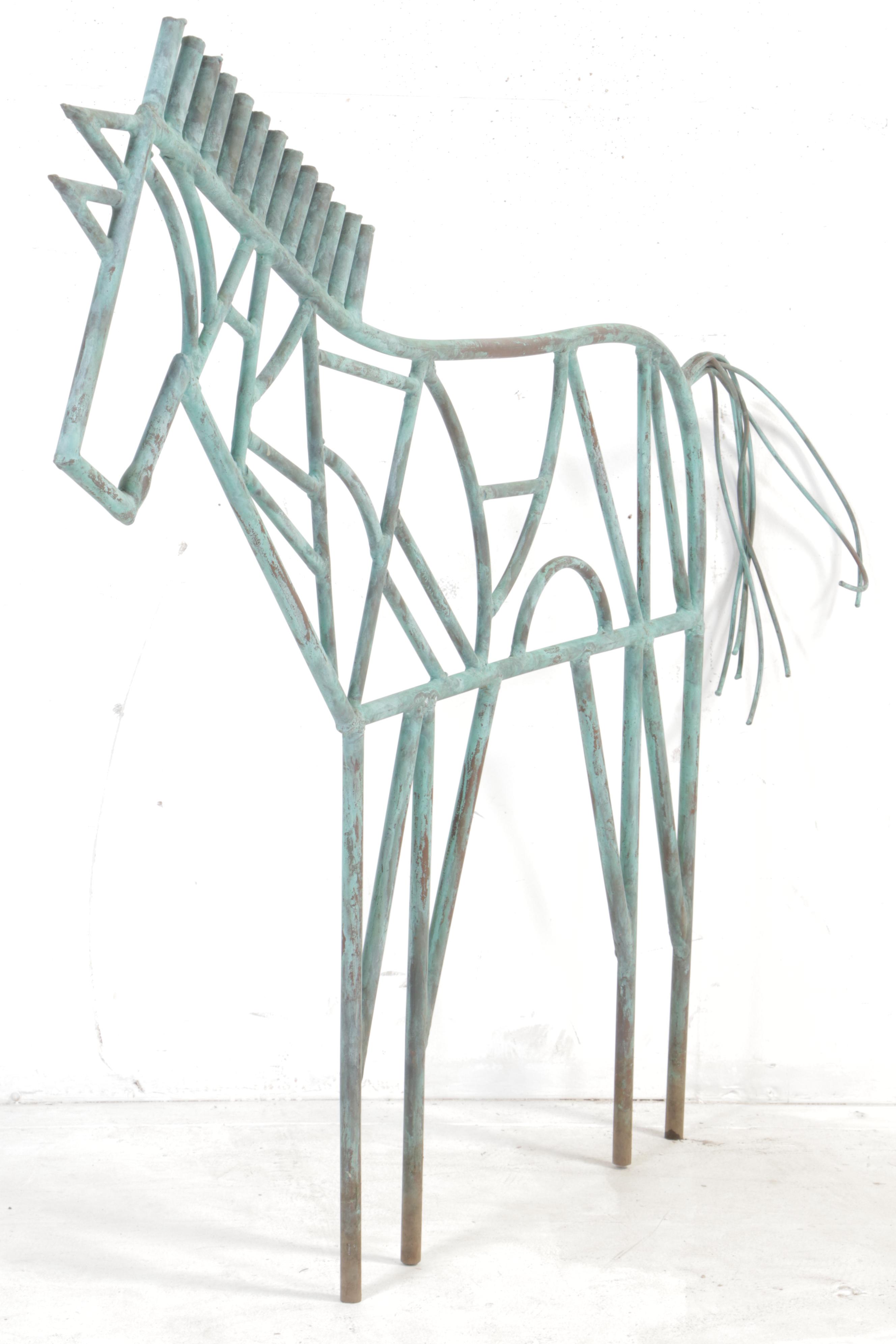 Patinated Metal Horse Garden Sculpture