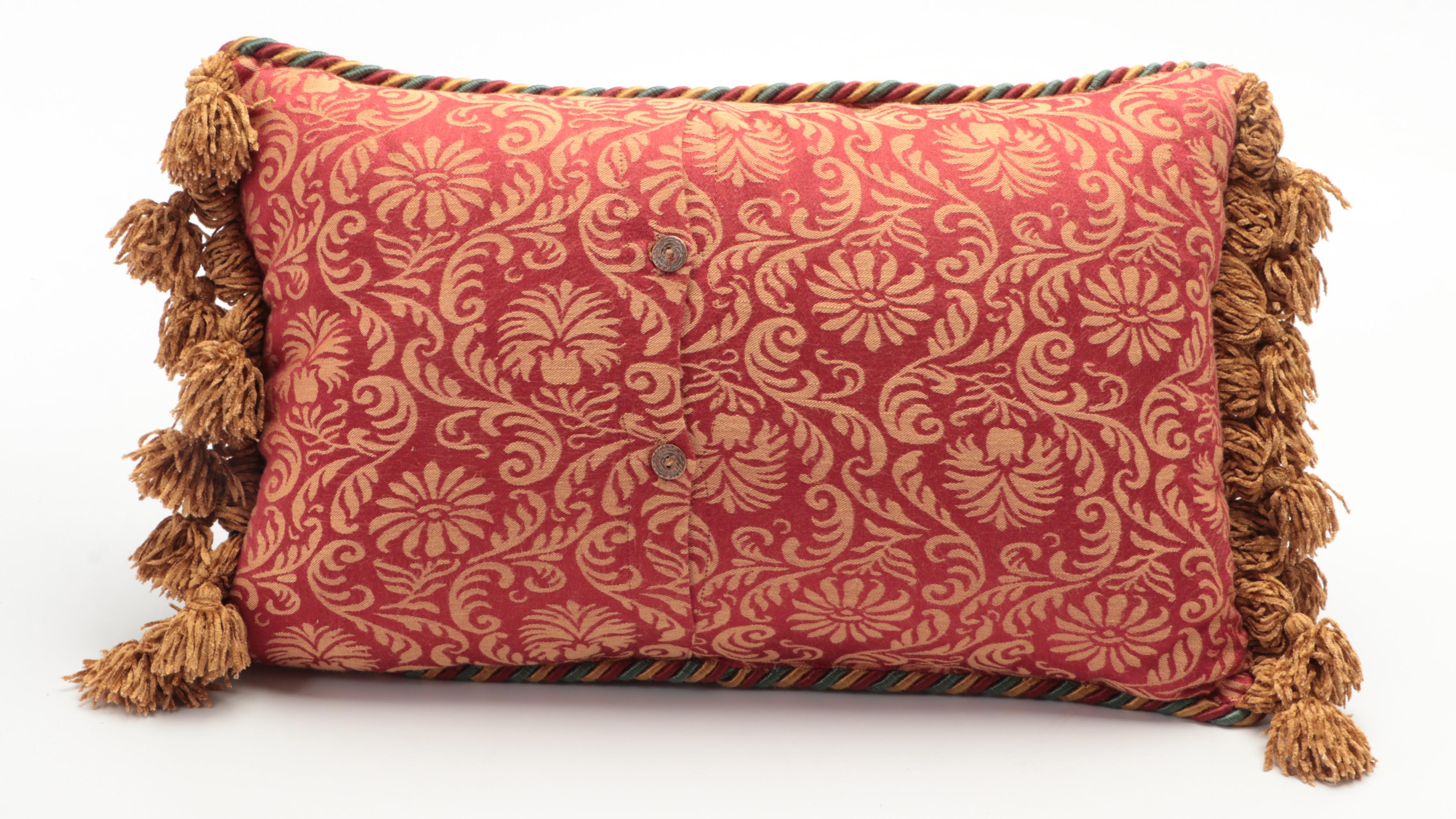 Floral Embroidered Fringed Accent Pillows with Bee Embellished Throw Pillow